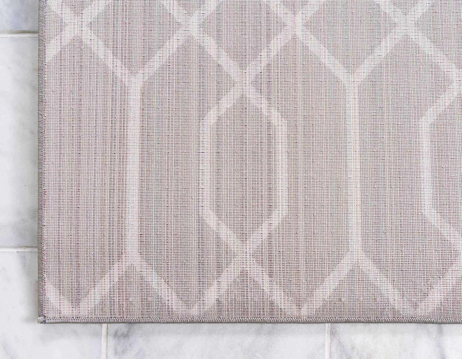Gray Silver Trellis Rectangular Cotton Synthetic Area Rug