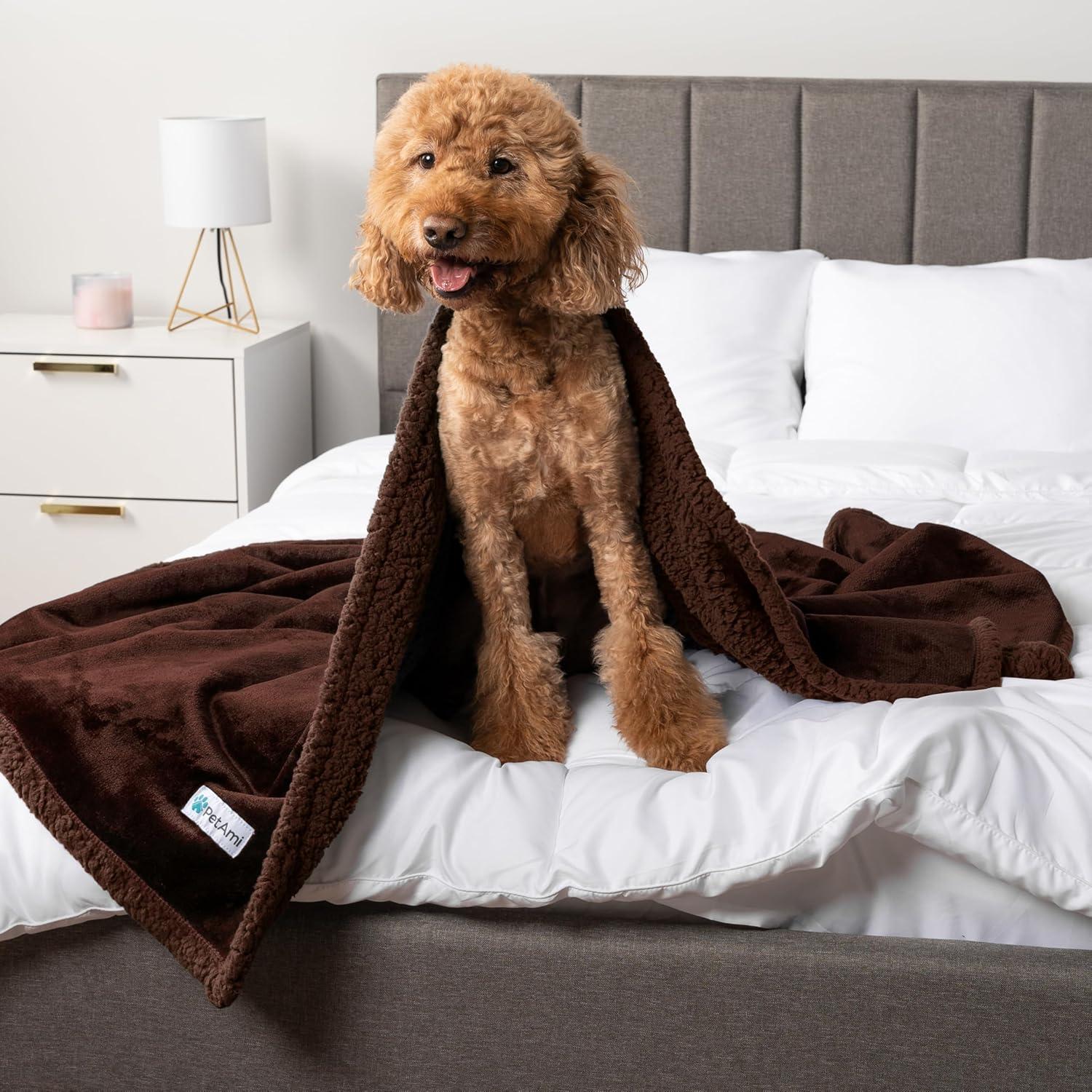 PetAmi Waterproof Dog Blanket for Bed Couch Sofa Cover, Reversible Faux Shearling Fleece Pet Throw