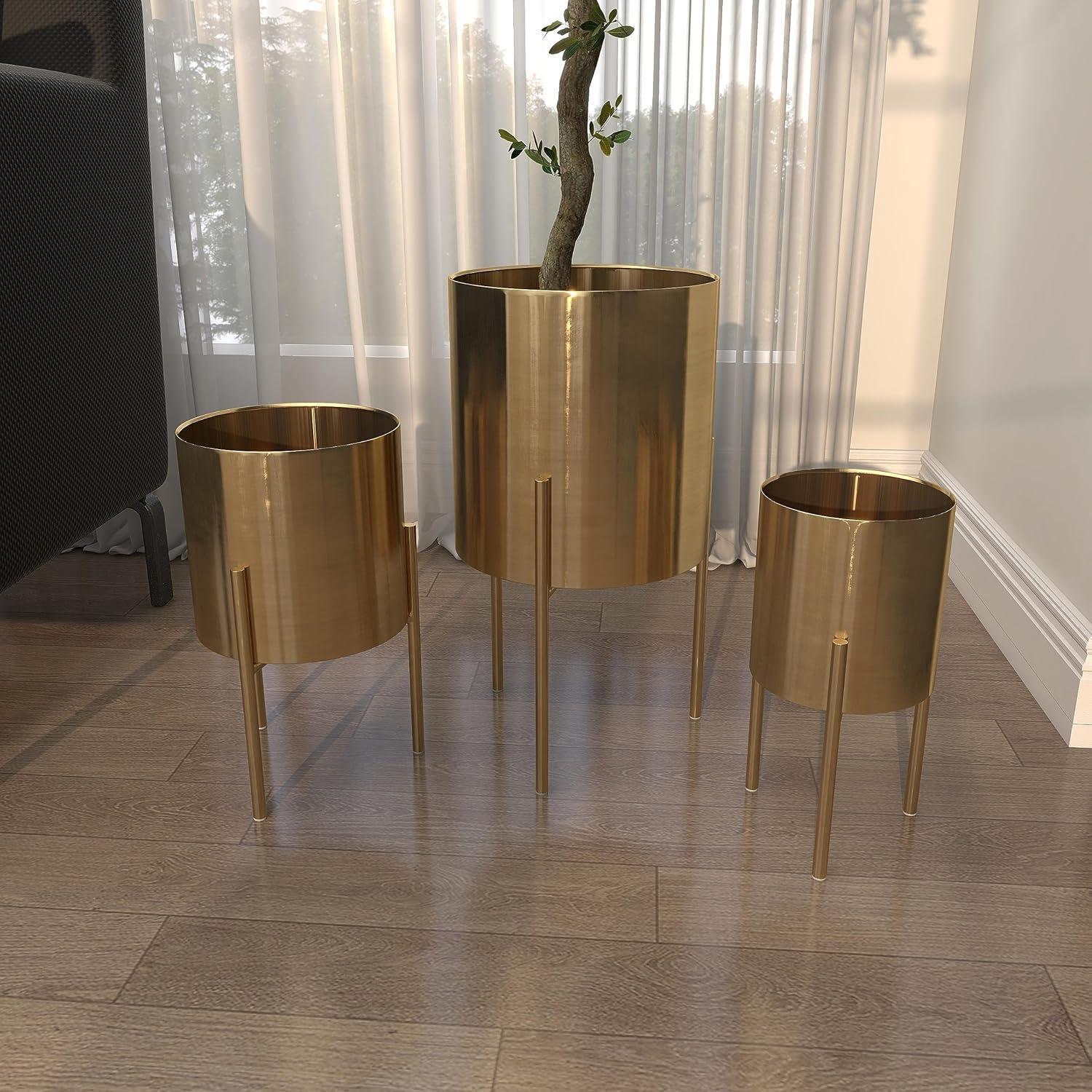 Set of 3 Contemporary Metal Planters in Stands - Olivia & May