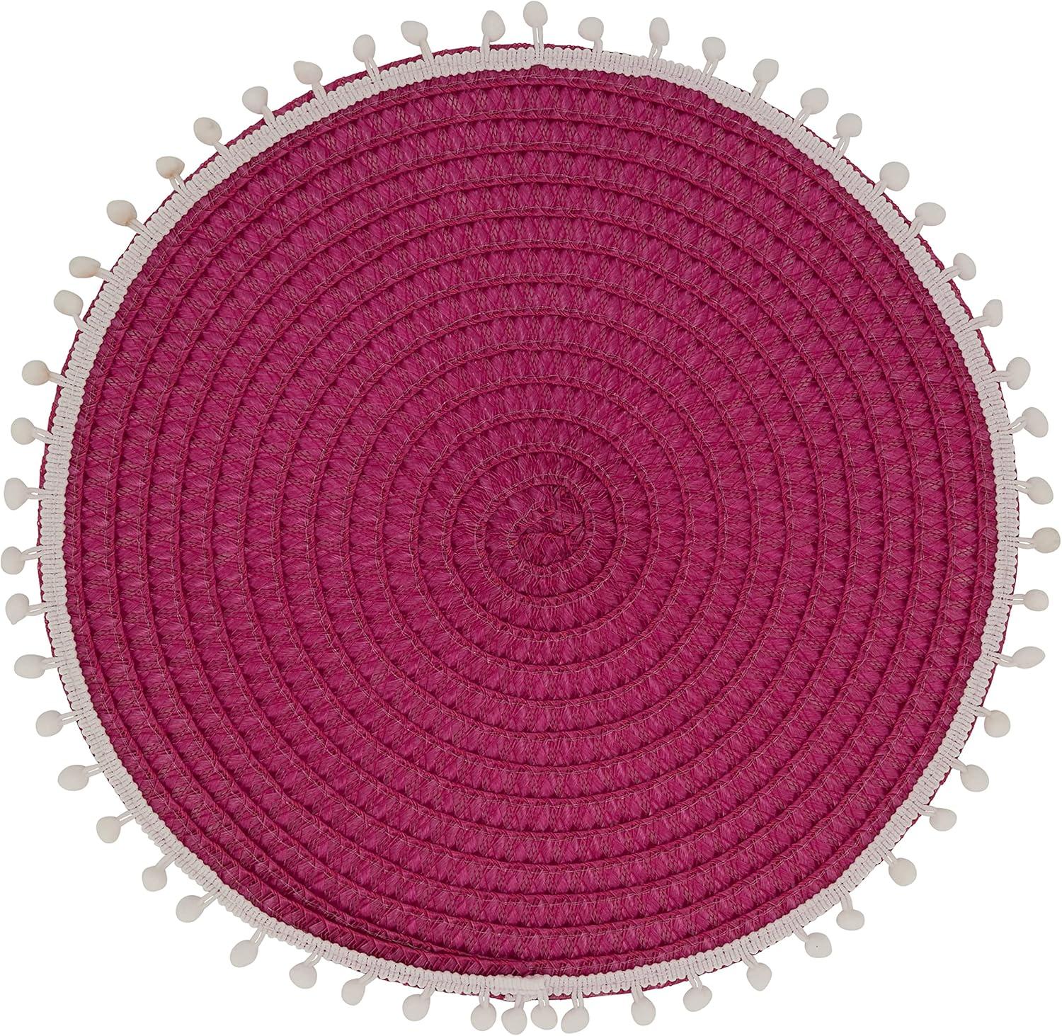 15 in. Pom Pom Round Placemat, Fuchsia - Set of 4