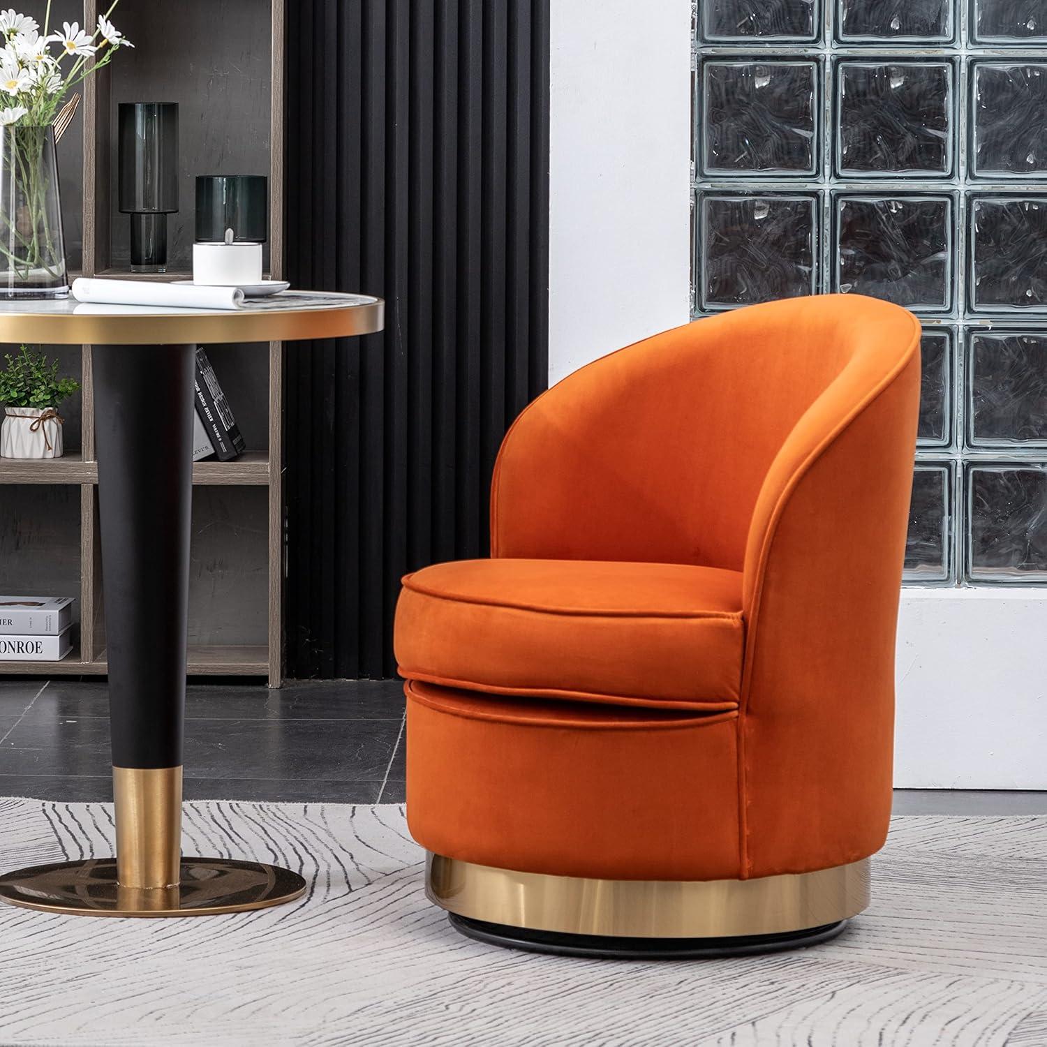 Wania Contemporary Velvet Swivel Chair in Orange