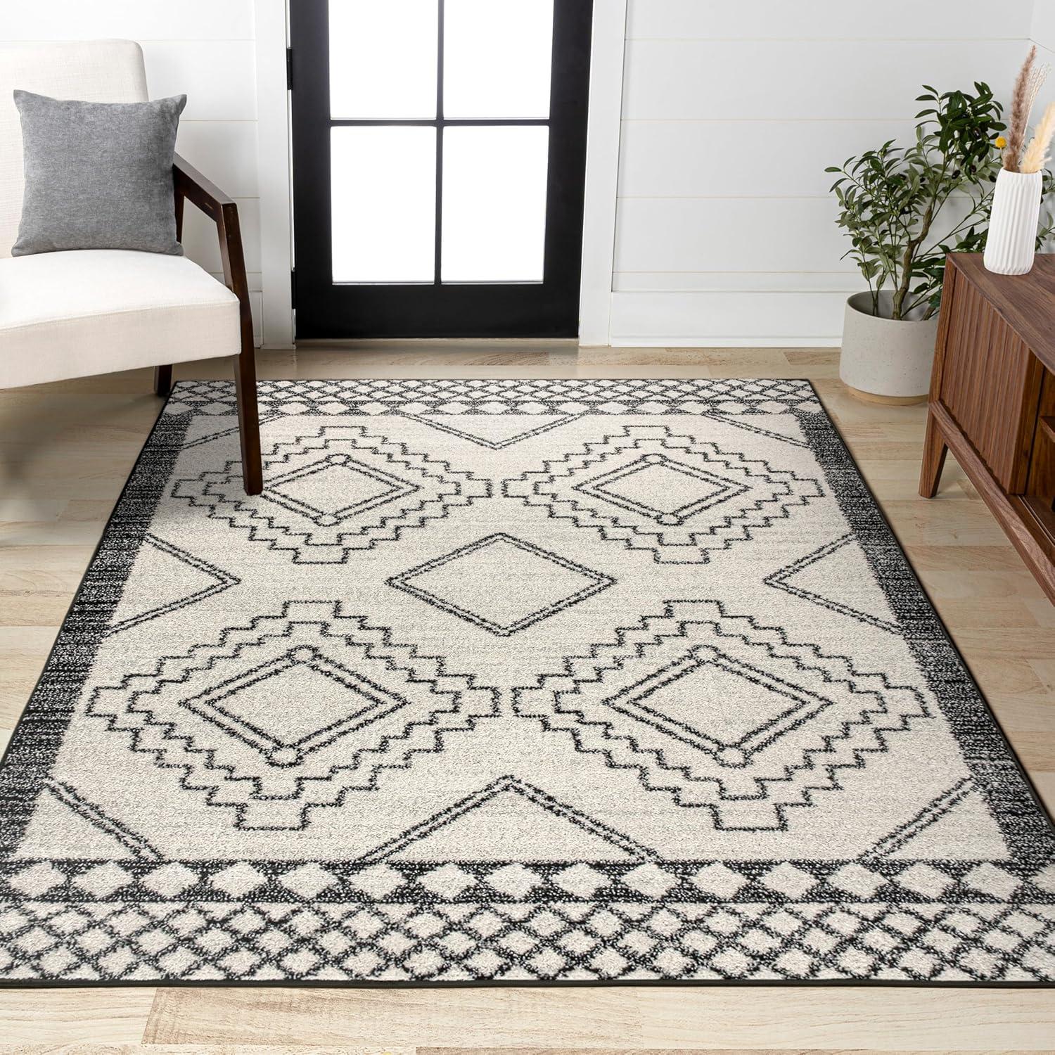 JONATHAN Y Amir Moroccan Beni Souk Cream/Black 4 ft. x 6 ft. Area Rug