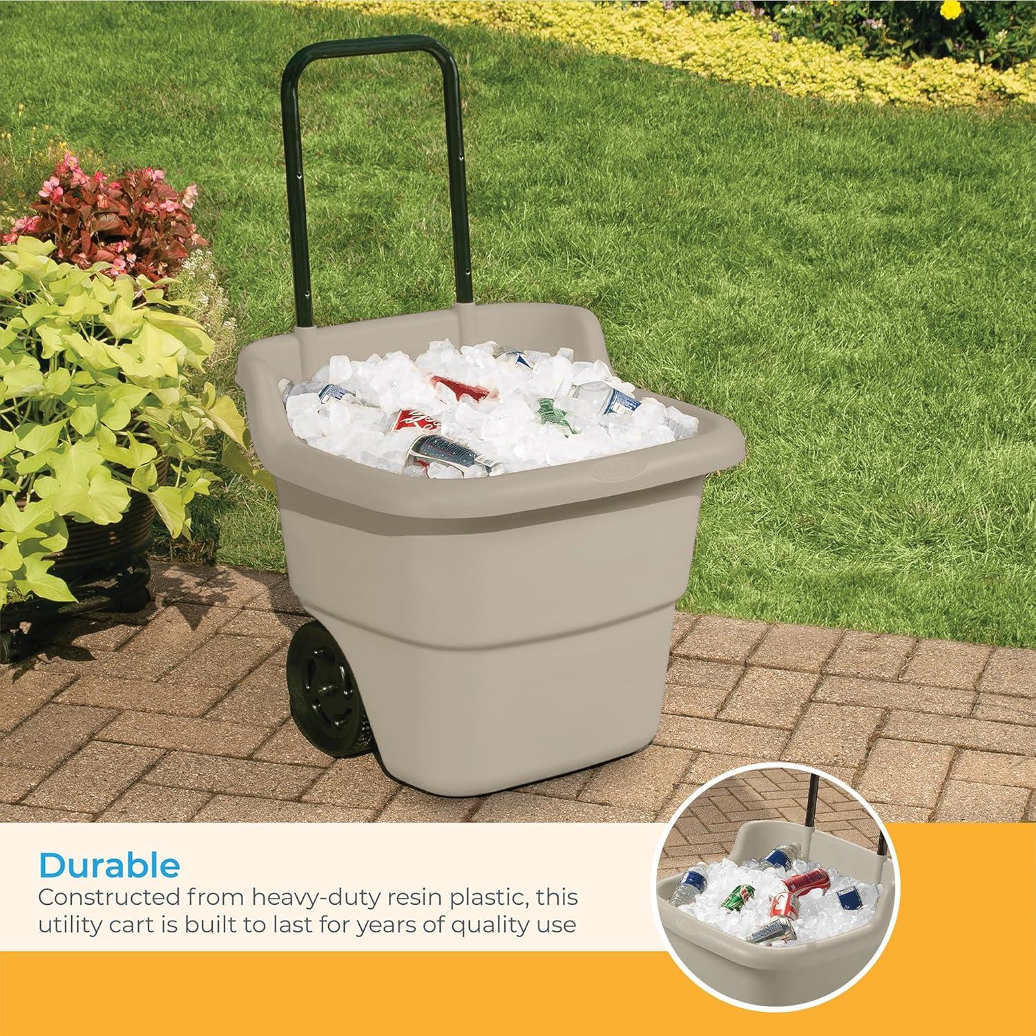 Suncast 15 Gallon Resin Rolling Lawn and Utility Cart, 20.75 in D x 35.75 in H x 22.5 in W