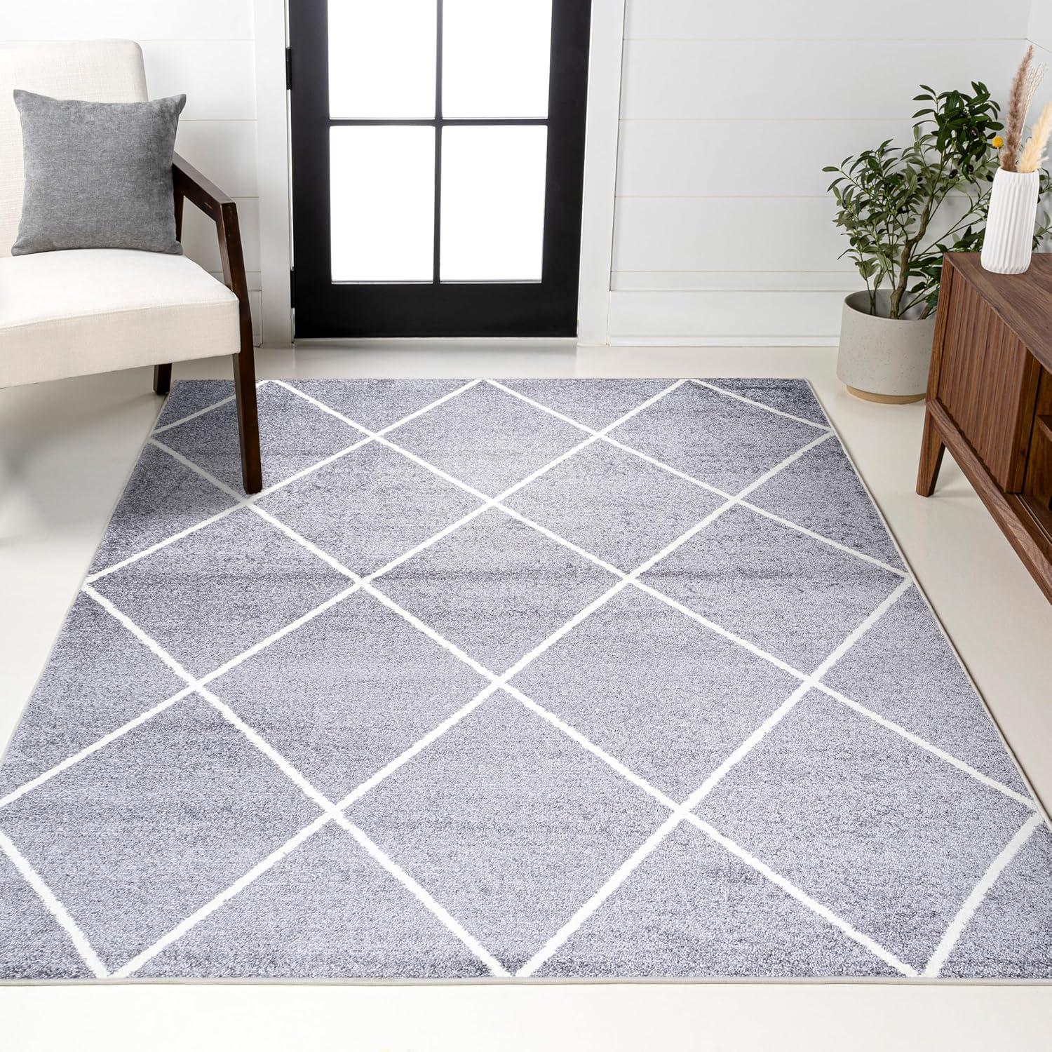 4'x6' Cole Minimalist Diamond Trellis Area Rug, Gray/White - JONATHAN Y