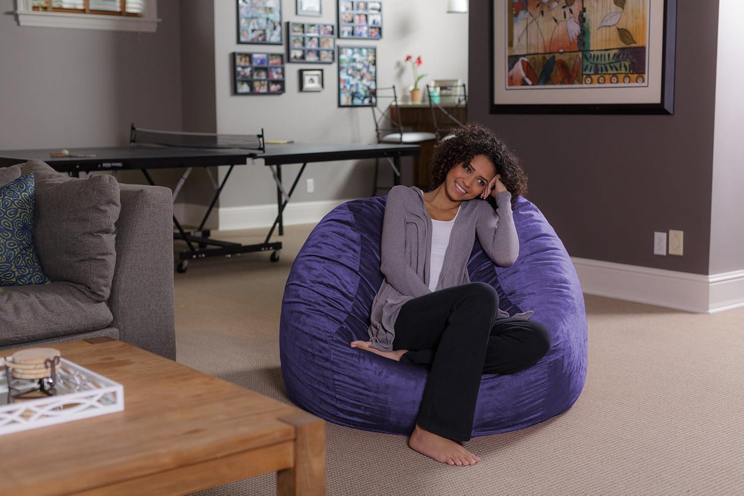 Bean Bag Chairs for Adults - Memory Foam Furniture BeanBag Chair - Kids/Teens Sofa with Soft Micro Fiber Cover - Round Fluffy Couch for Living Room Bedroom College Dorm - 3 ft, Purple