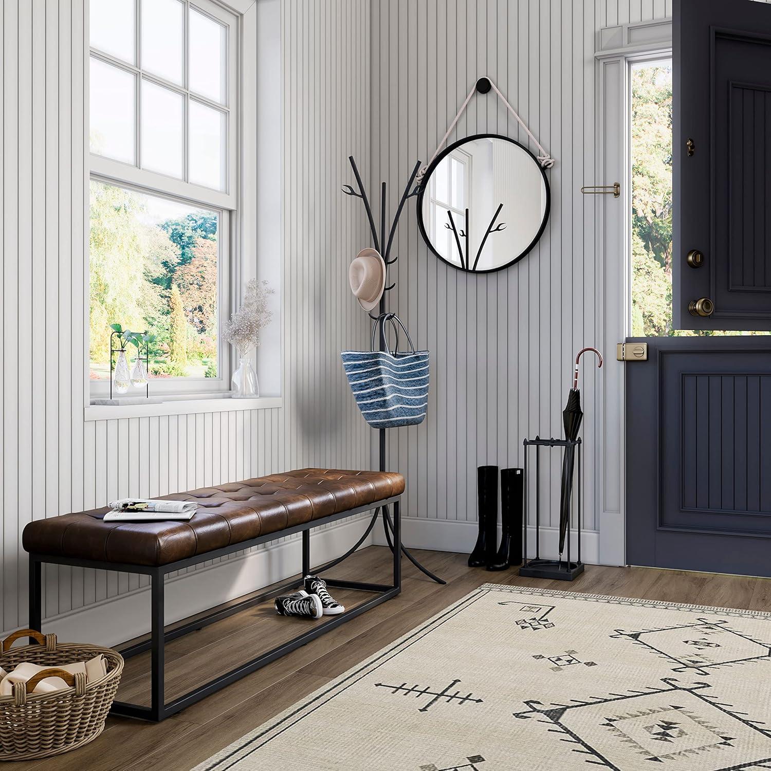 Global Archive 55" Genuine Distressed Leather Ottoman Bench