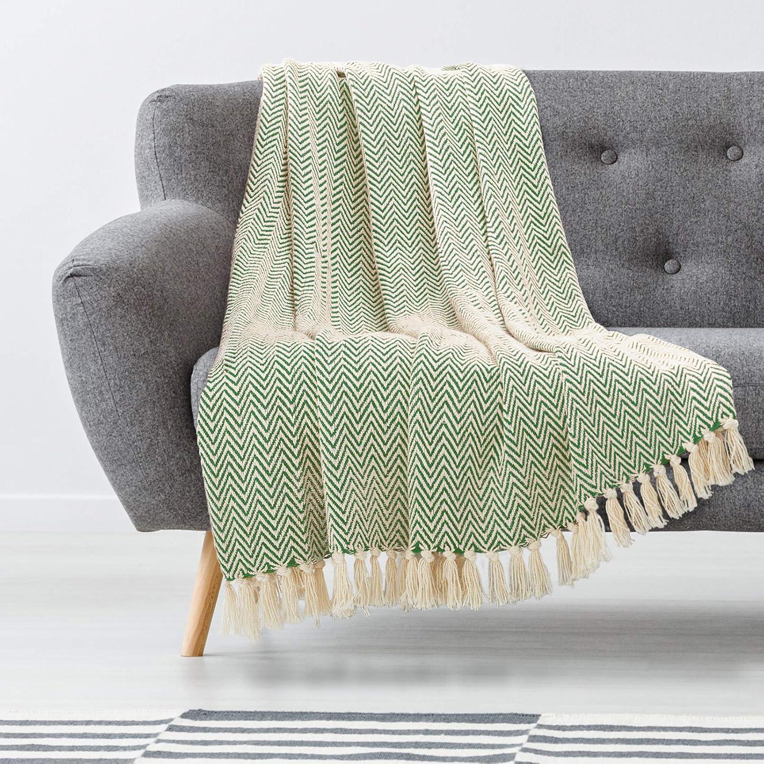 50x60 100% Cotton Crochet Throw Blanket with Fringe - Ideal for Bed, Sofa or Chair