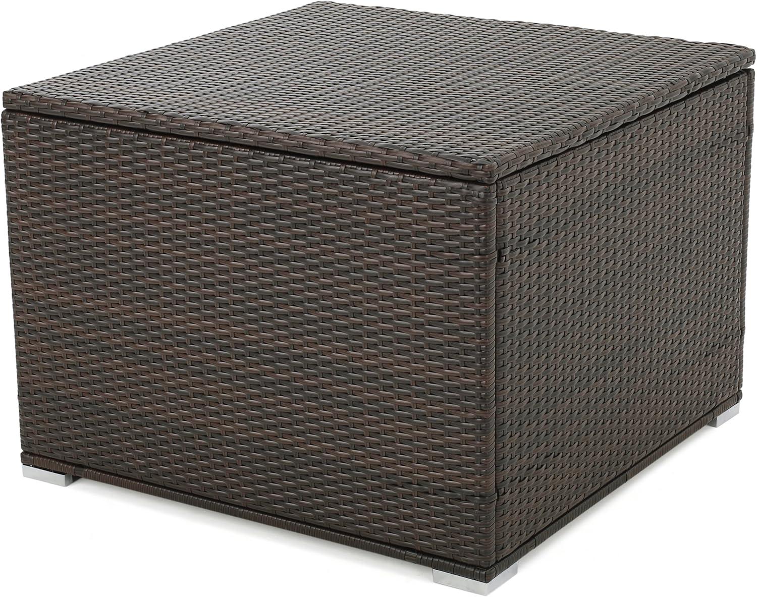 Multibrown Wicker and Iron Outdoor Storage Deck Box