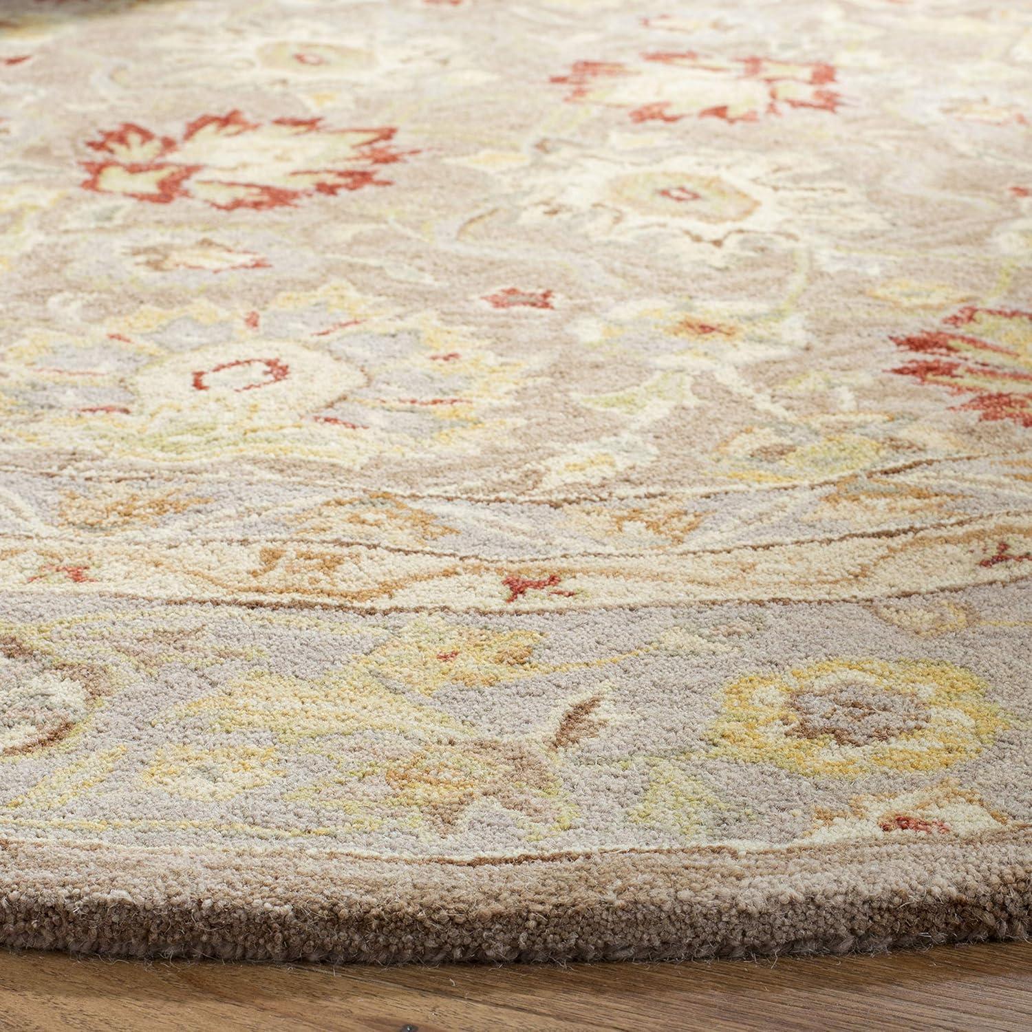 Anatolia Elegance Hand-Tufted Tan/Ivory Floral Wool Round Rug, 4'