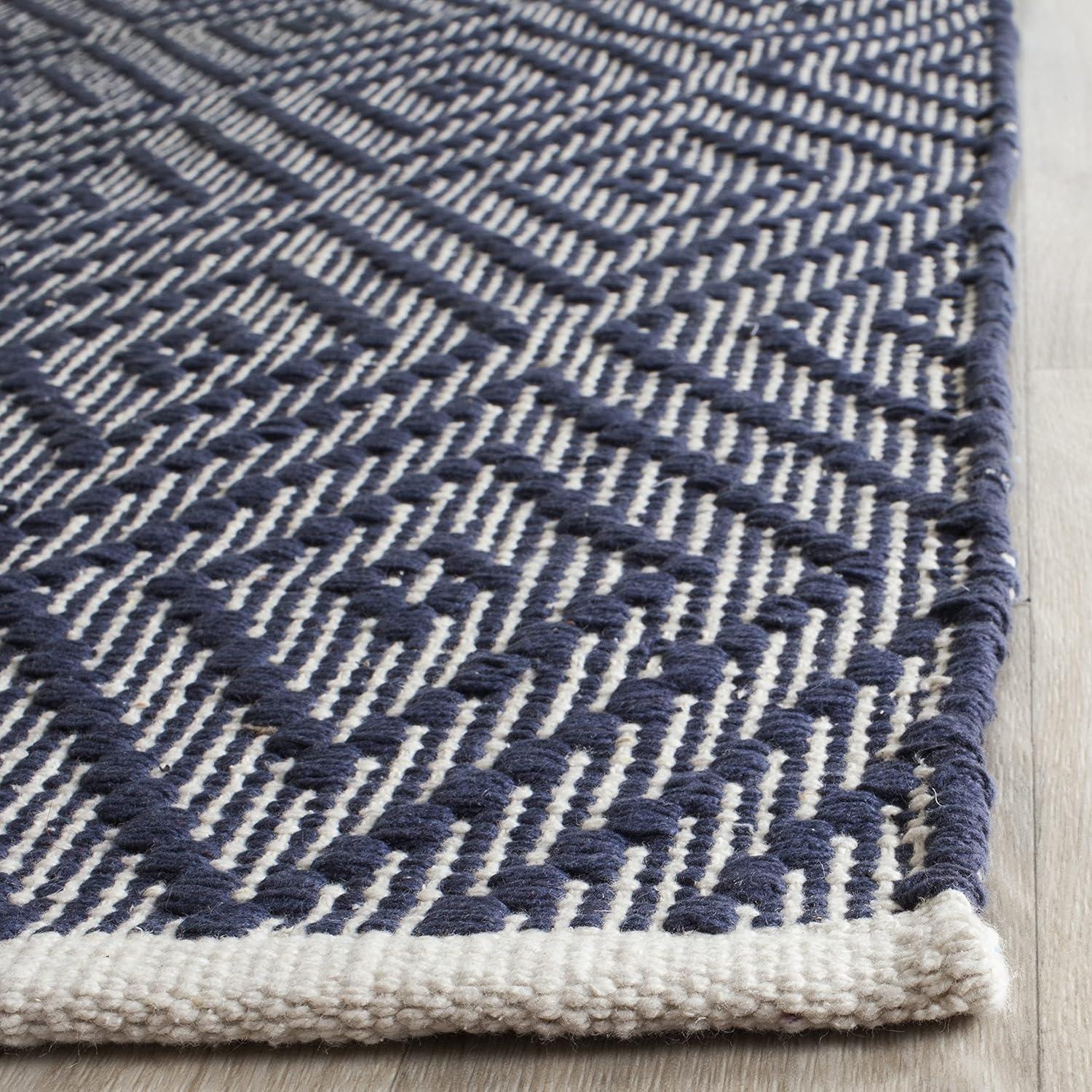 Navy and Ivory Cotton Flat Woven Reversible Rug