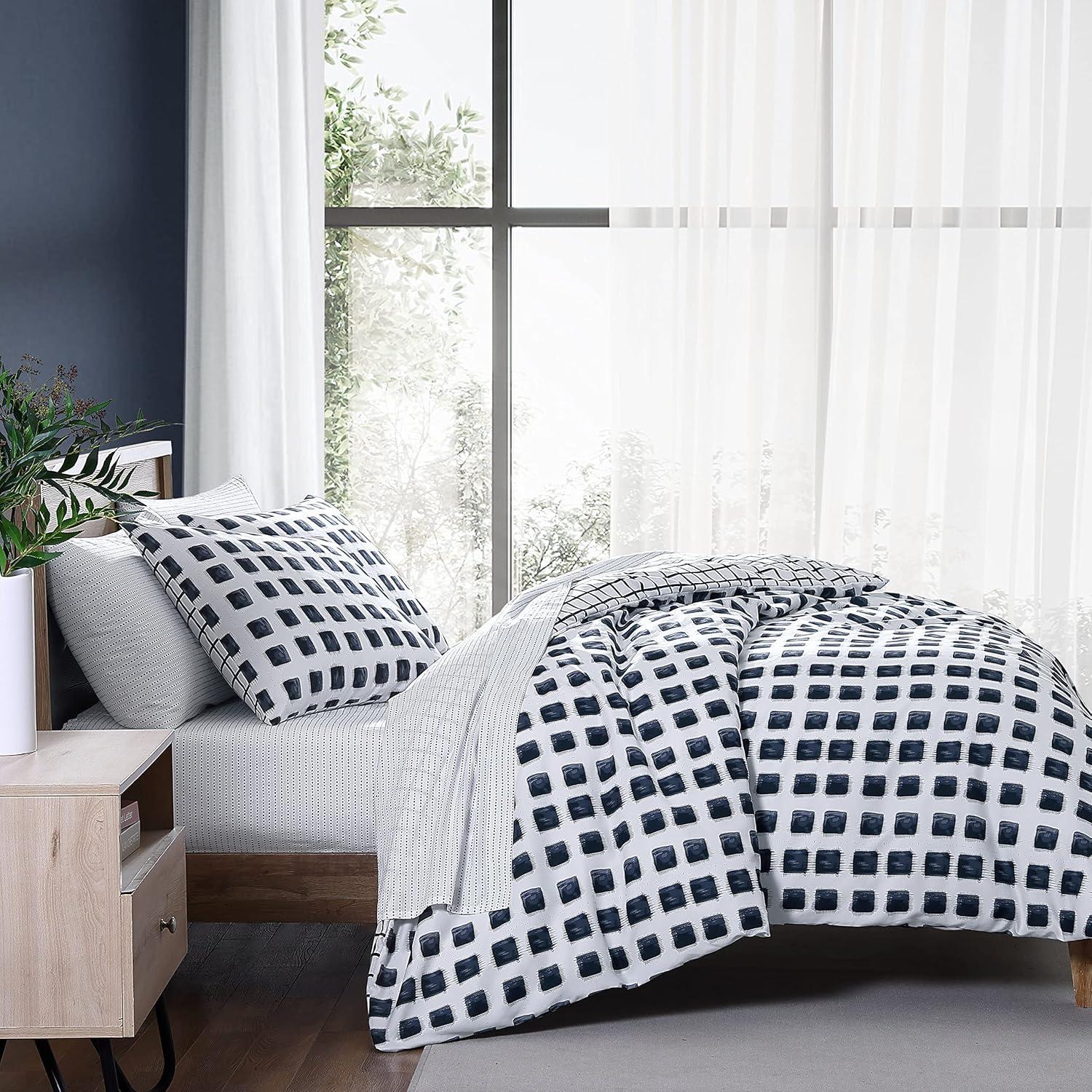 Urban Shibori Blue/White Microfiber Reversible Duvet Cover Set