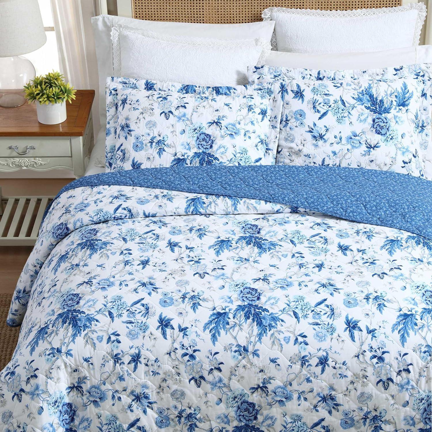 Laura Ashley Breezy Floral Cotton Reversible Quilt Set