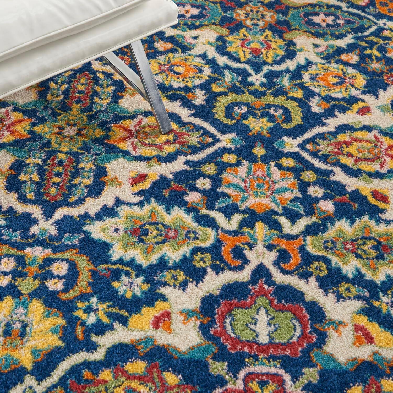 Allur Boho Navy Multicolor Floral 4' x 6' Synthetic Area Rug