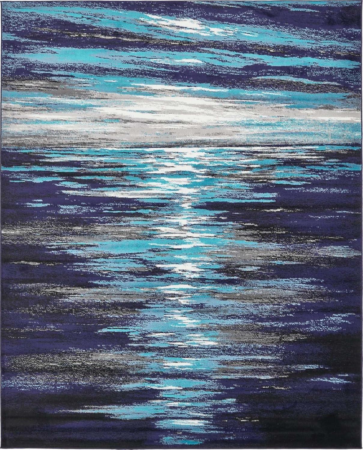 Navy Blue Abstract Rectangular Synthetic Indoor Rug, 7x10 ft