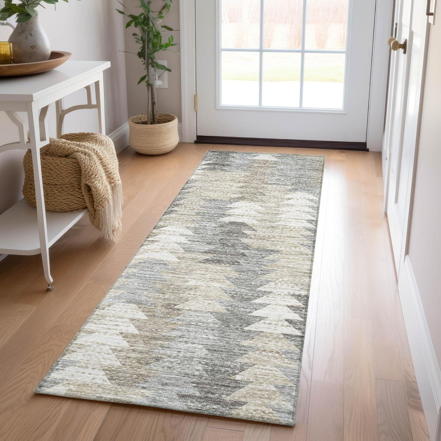 Taupe Geometric Flat Woven Indoor Outdoor Runner Rug