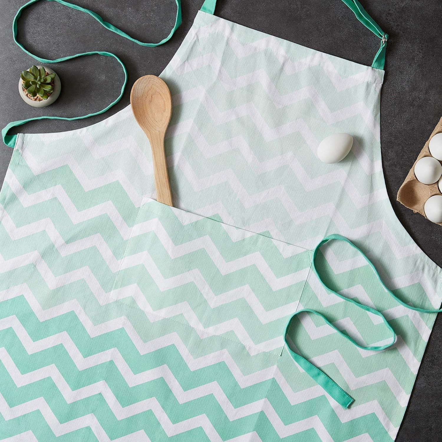 Aqua and White Cotton Chevron Kitchen Apron