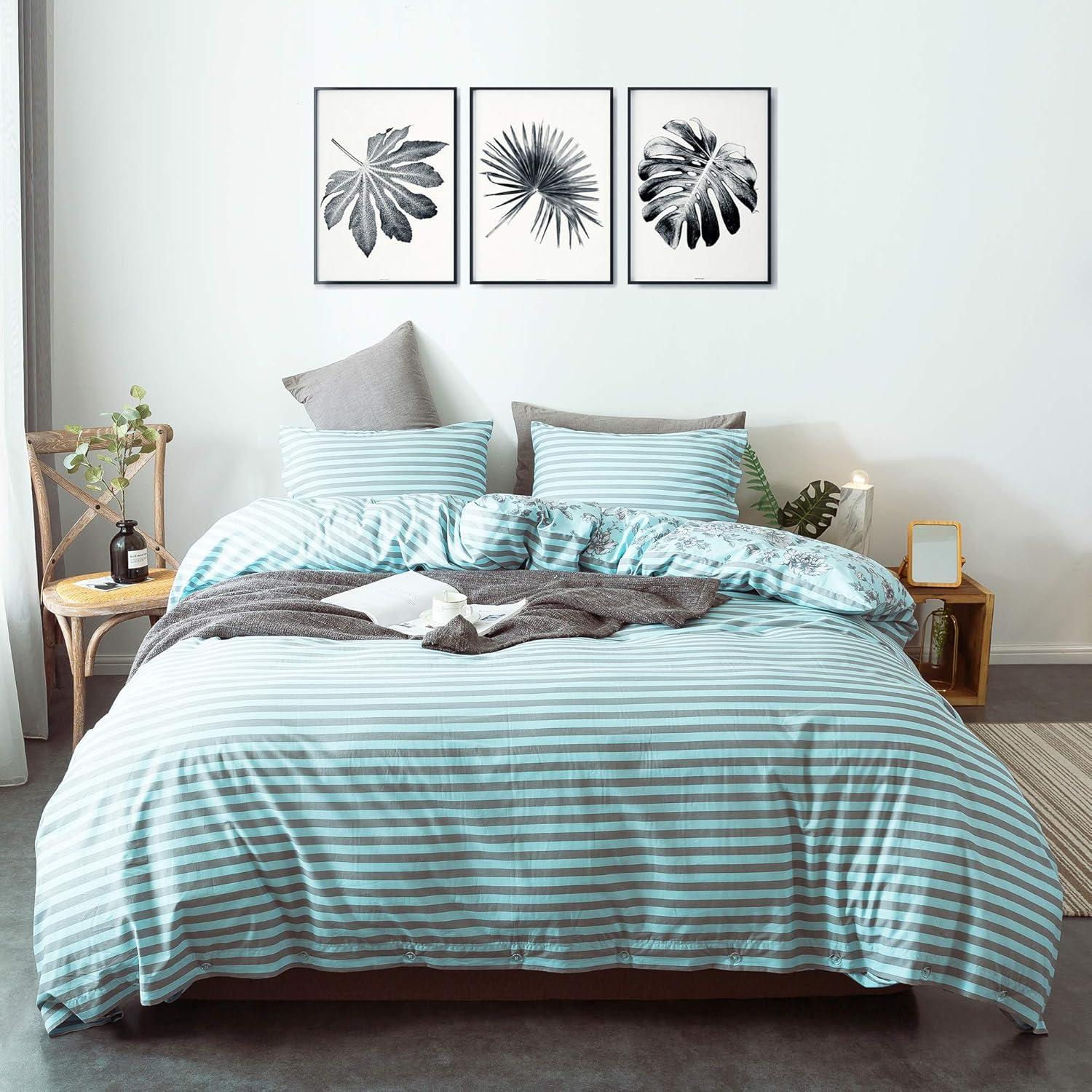 ANNA.Z HOME & DESIGN 3Pc Reversible Cotton Duvet Cover Set. 100% Cotton Percale Fabric. Pre-Washed Soft. Machine Washable.