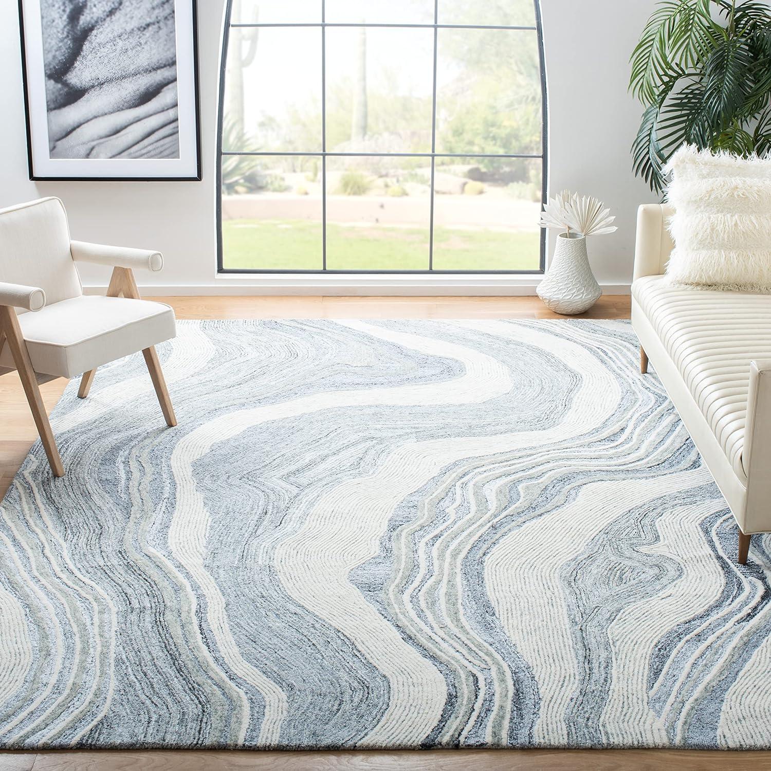 Ivory Elegance 6' Square Hand-Tufted Wool & Silk Abstract Area Rug