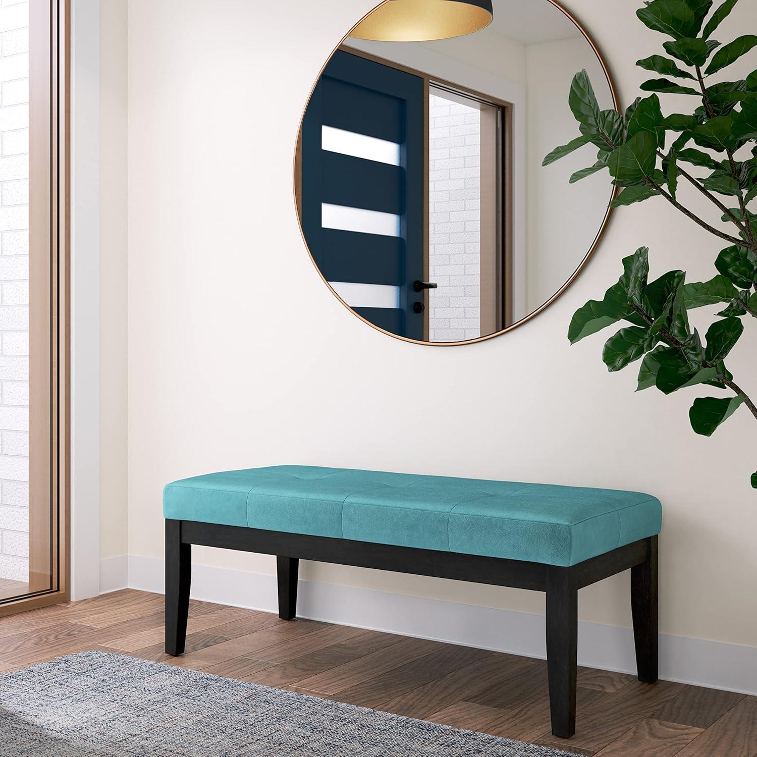 Lacey Aqua Velvet 43" Wide Contemporary Tufted Ottoman Bench