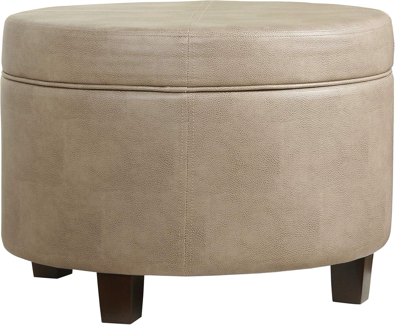 Round Faux Leather Ottoman Taupe - HomePop