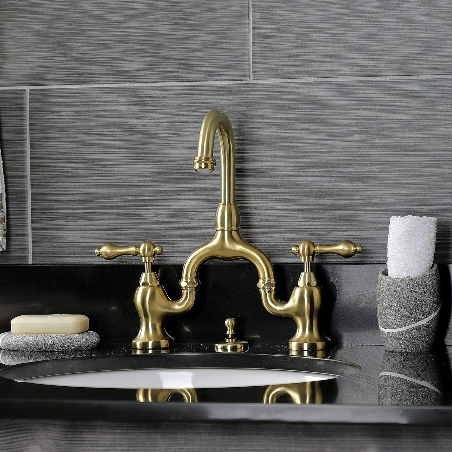 Kingston Brass English Country Two-Handle 3-Hole Deck Mount Bridge Bathroom Faucet with Brass Pop-Up