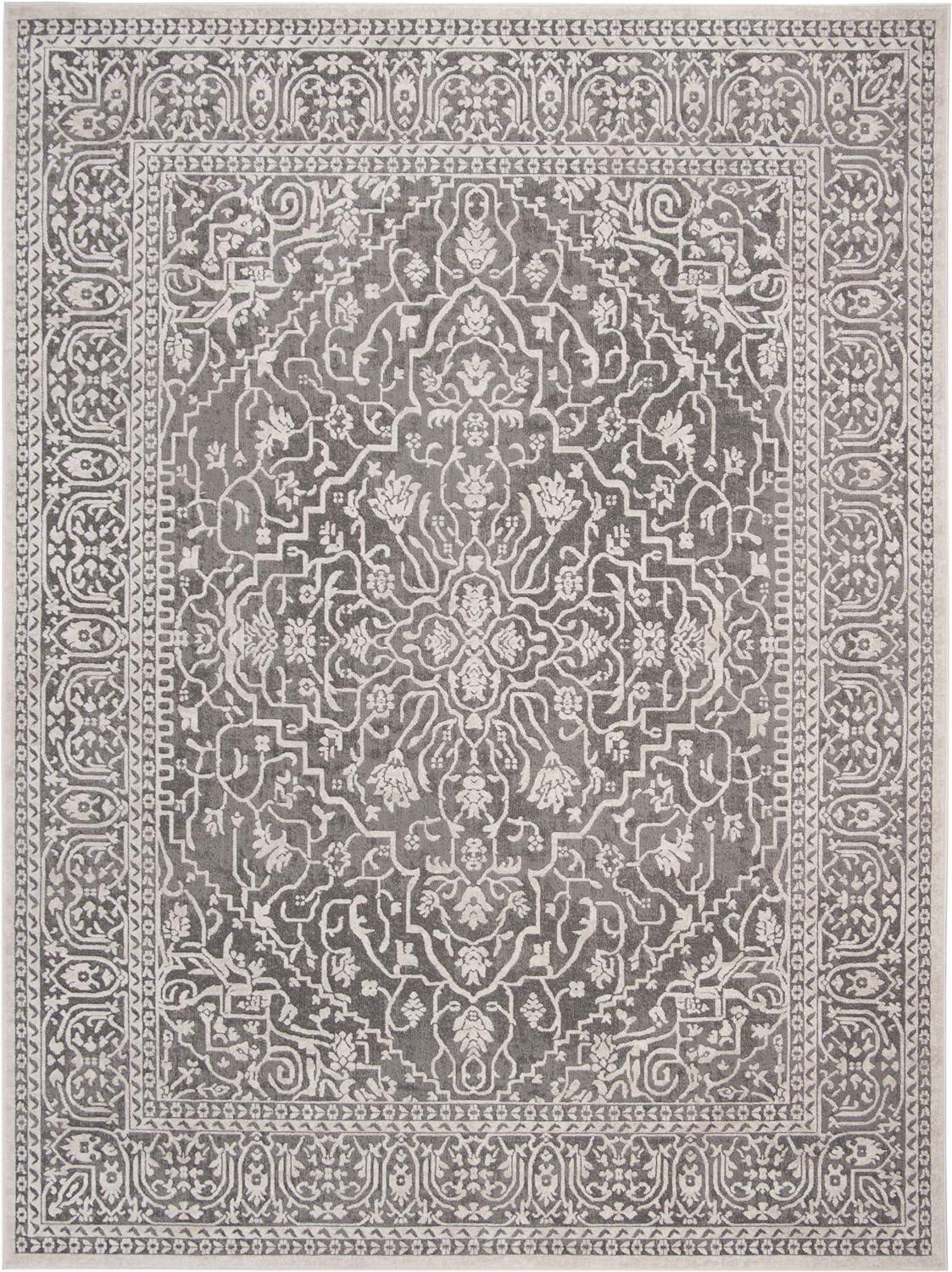 Elegant Reflection Dark Grey & Cream Floral Synthetic Area Rug - 3' x 5'