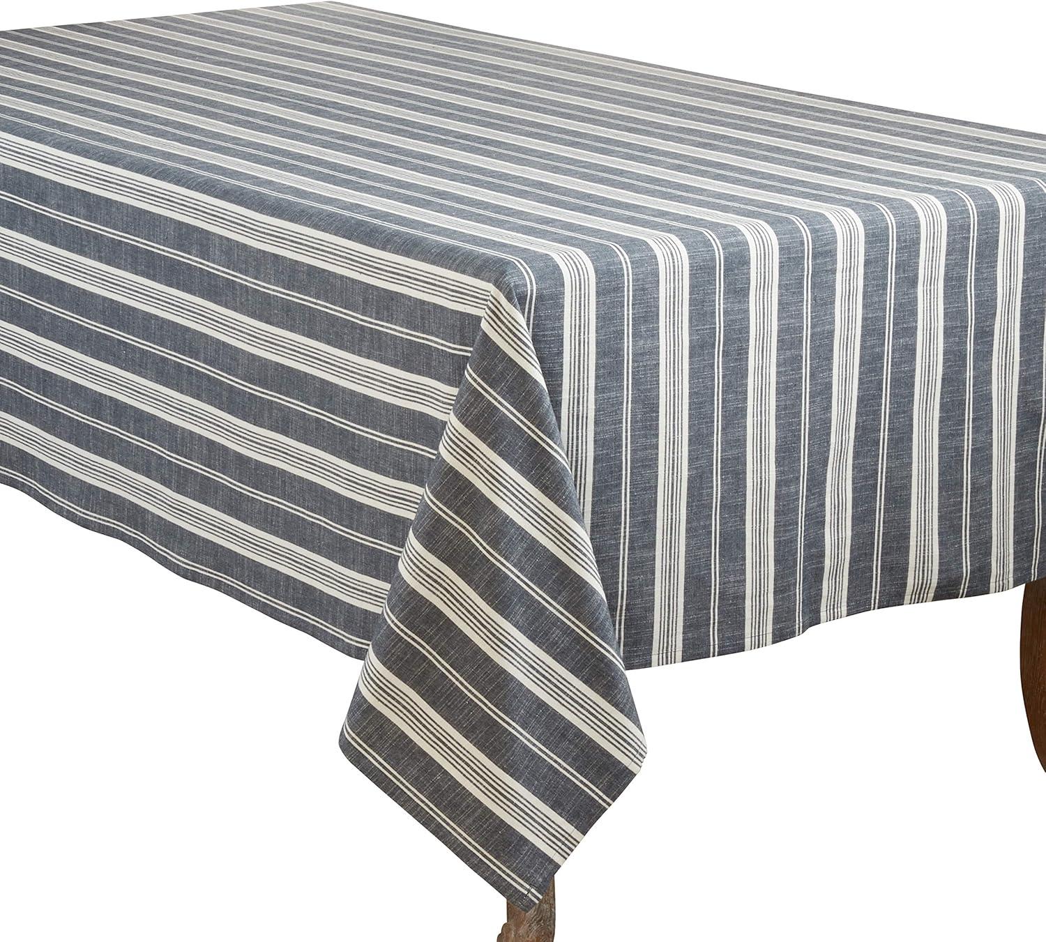 Saro Lifestyle Striped Design Tablecloth, 65"x120", Blue