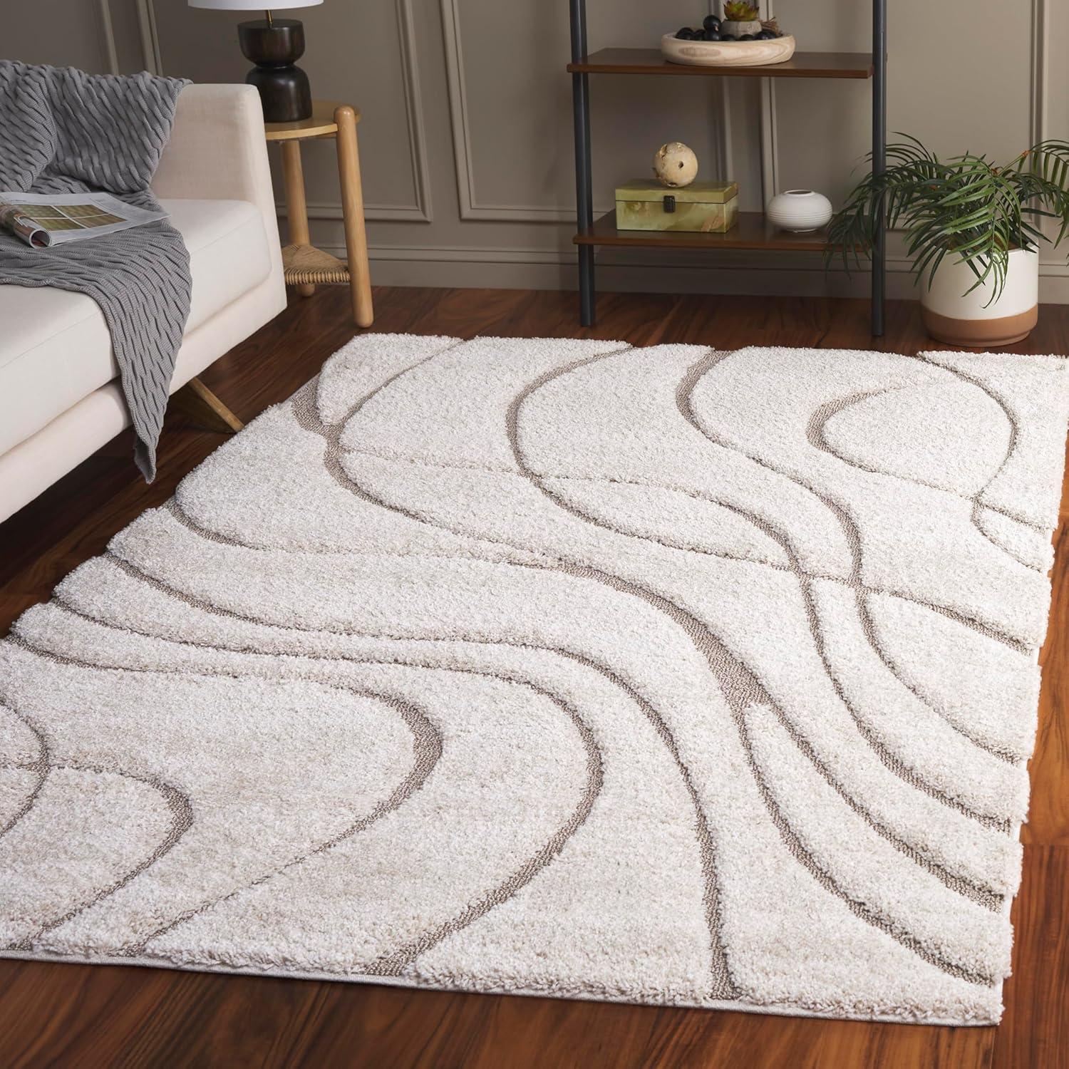 Florida Shag SG471 Power Loomed Indoor Area Rug - Cream/Beige - 5'3"x7'6" - Safavieh