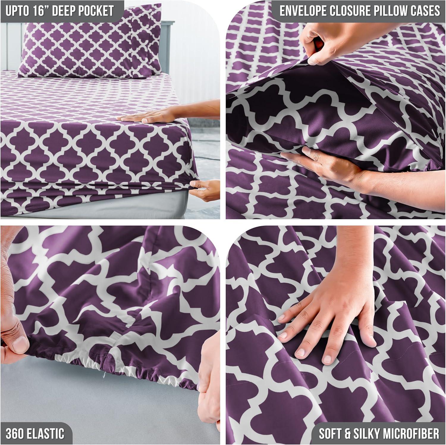 Lux Decor Collection Lux Decor Collection 1800 Series Soft Microfiber Bed Sheets Set Geometric Quatrefoil Bedding