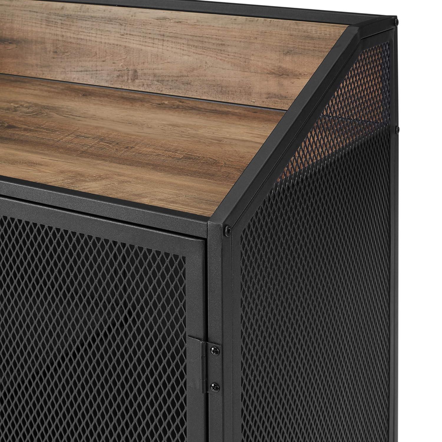Walker Edison Industrial Bar Cabinet with Wheels, Reclaimed Barn wood