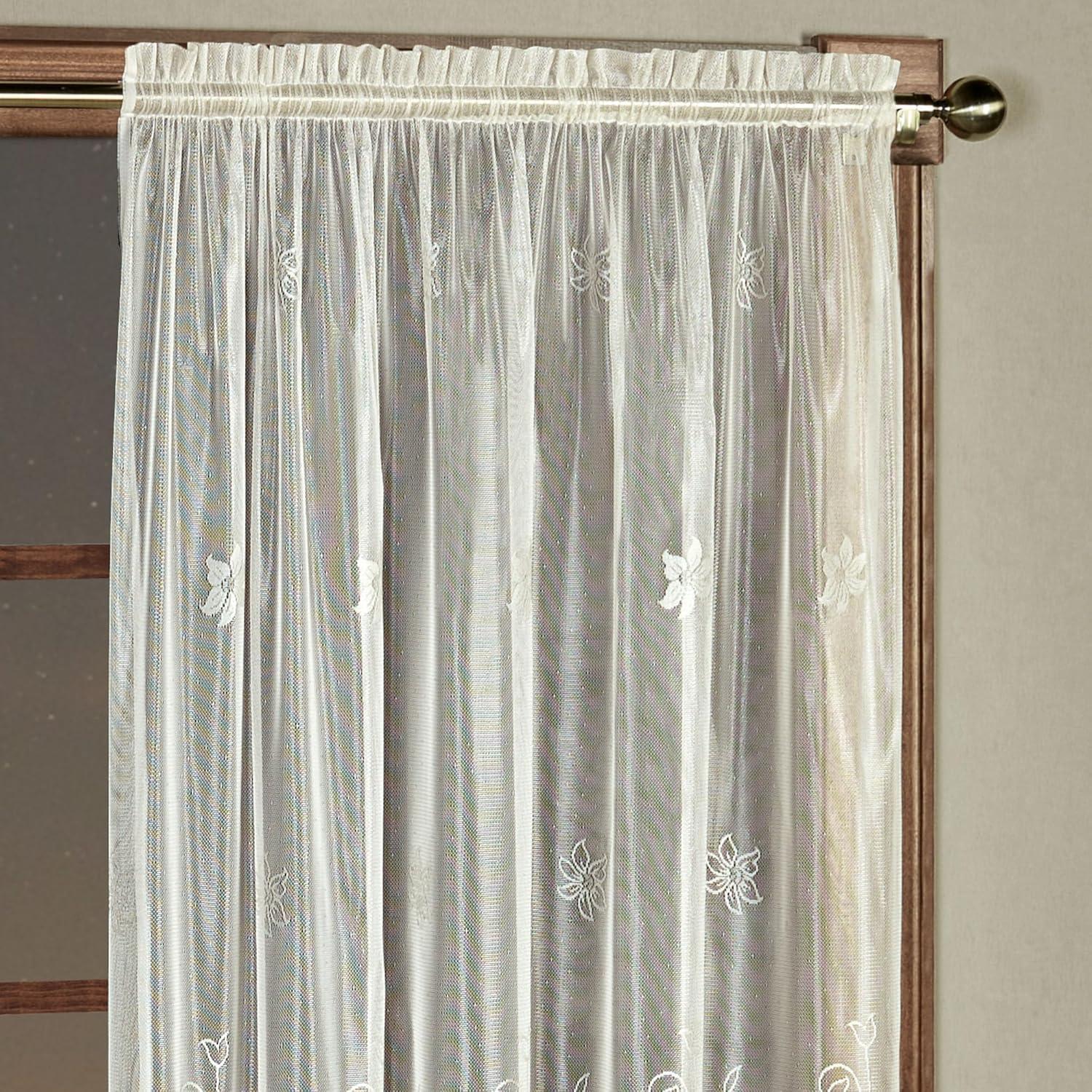 Touch of Class Vining Floral Marisol Semi Sheer Ombre Window Curtain Panel Ivory Polyester 55 x 63 Inches