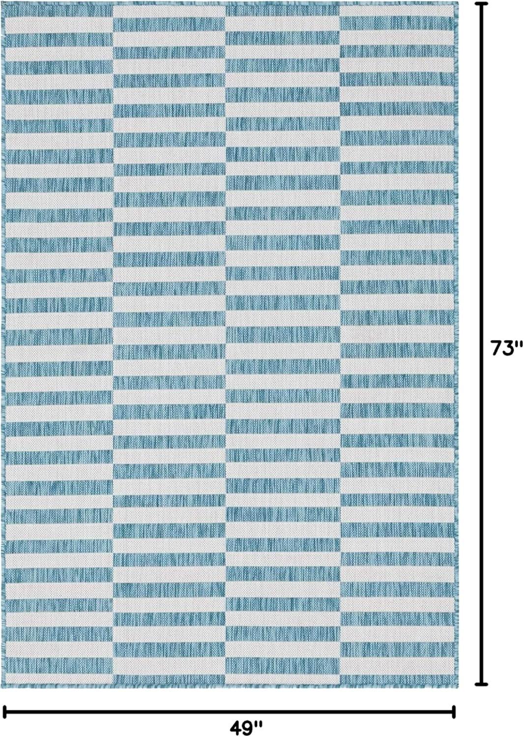 Unique Loom 4' 1 x 6' 1 Rectangle Indoor/Outdoor Striped Light Aqua Area Rug