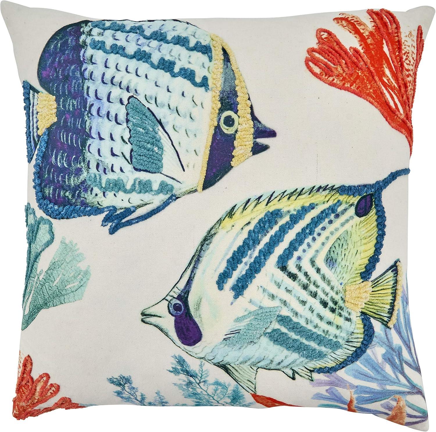 Saro Lifestyle Tropical Fish Pillow - Down Filled, 20" Square, Multi