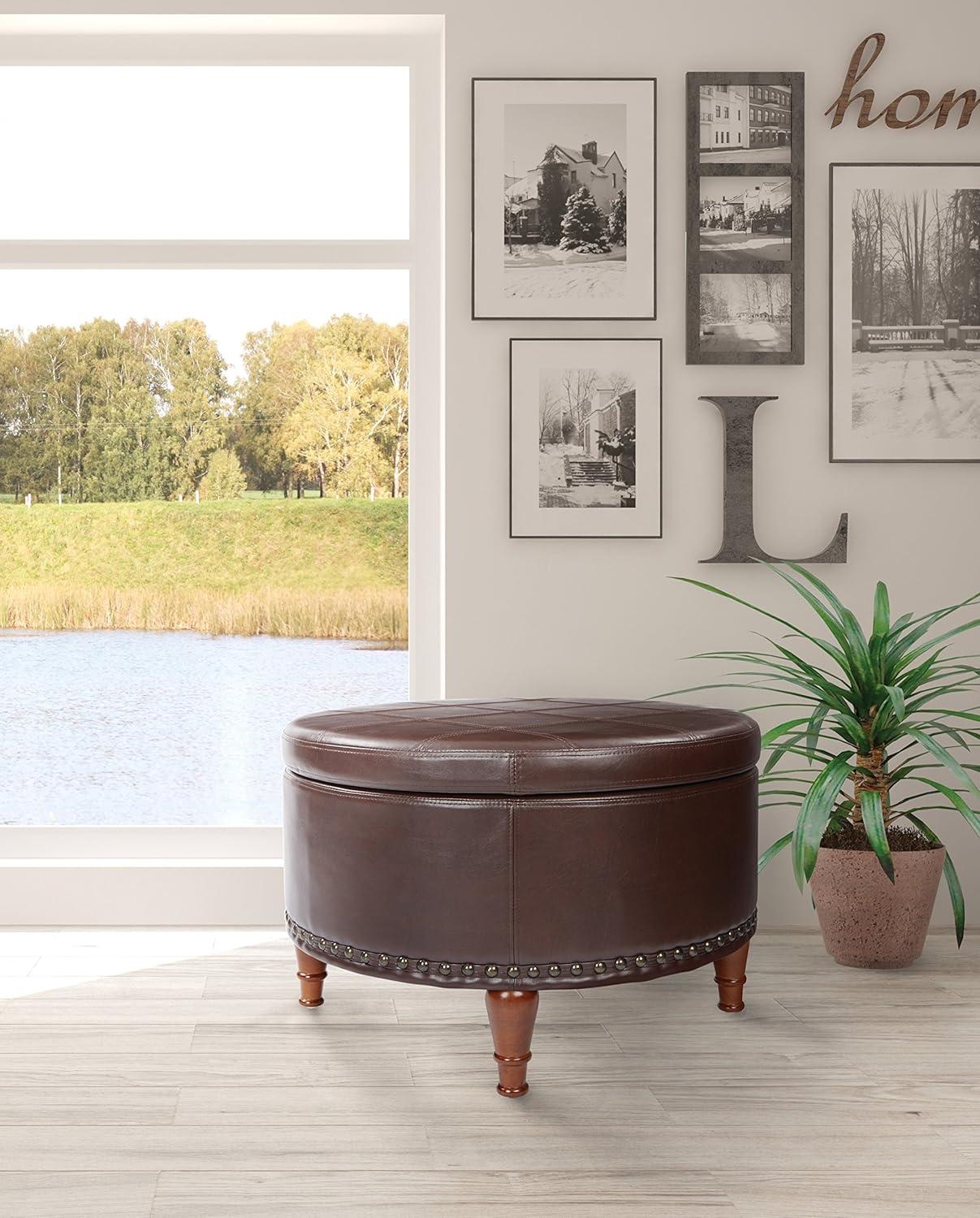 Alloway Espresso 29" Round Storage Ottoman with Tray Top