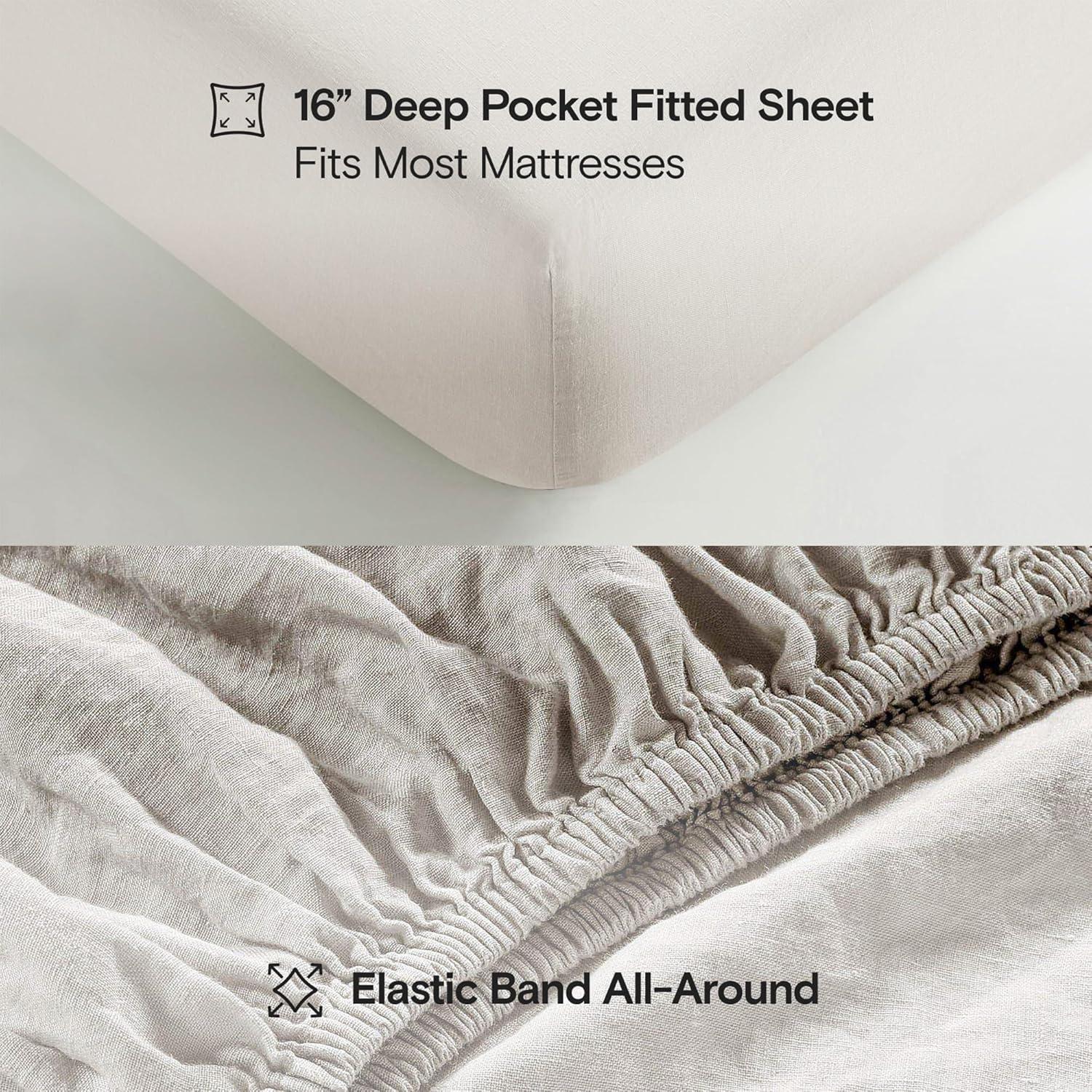 King Size Stone Washed Organic Linen Bed Sheet Set