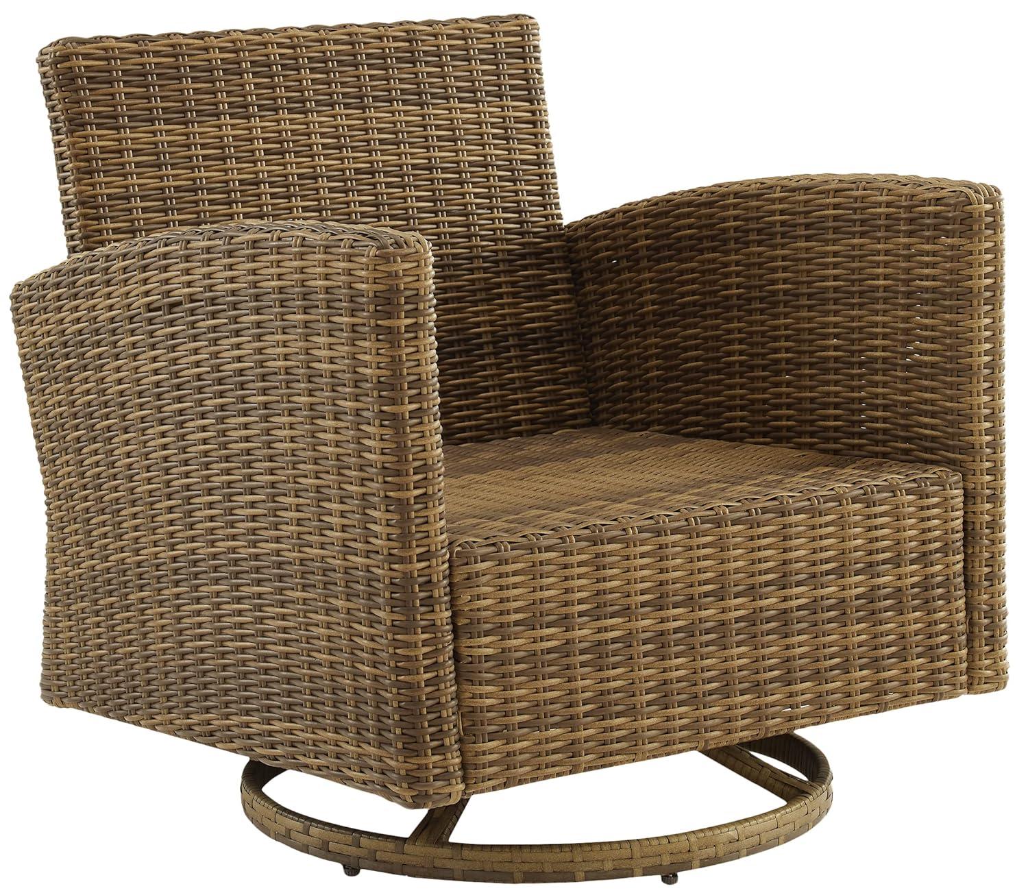 Bradenton Outdoor Steel Swivel Rocking Chair Gray/Weathered Brown - Crosley: Resin Wicker, Moisture-Resistant Cushions