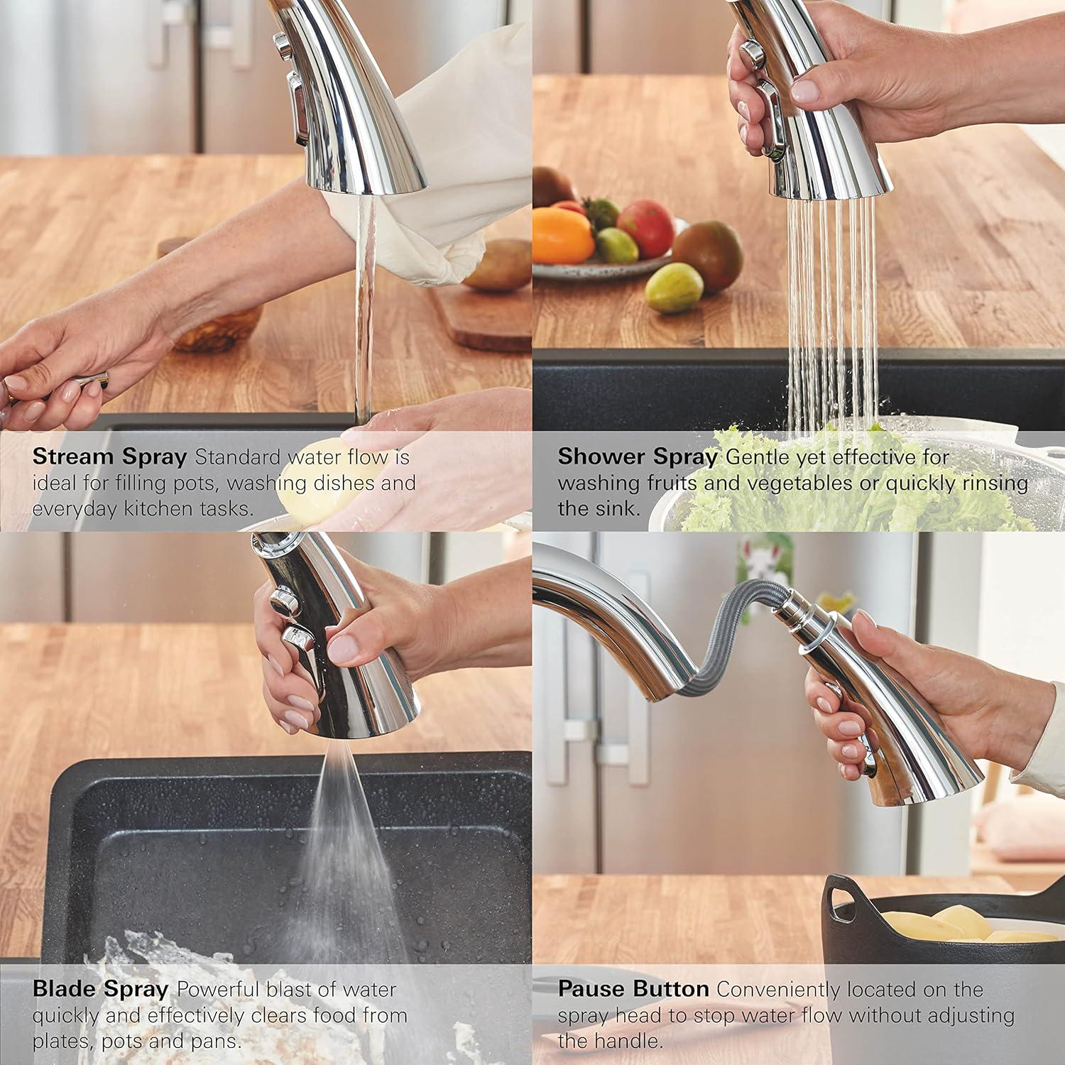 ZEDRA Single-Handle Pull Down Kitchen Faucet Triple Spray 1.75 GPM