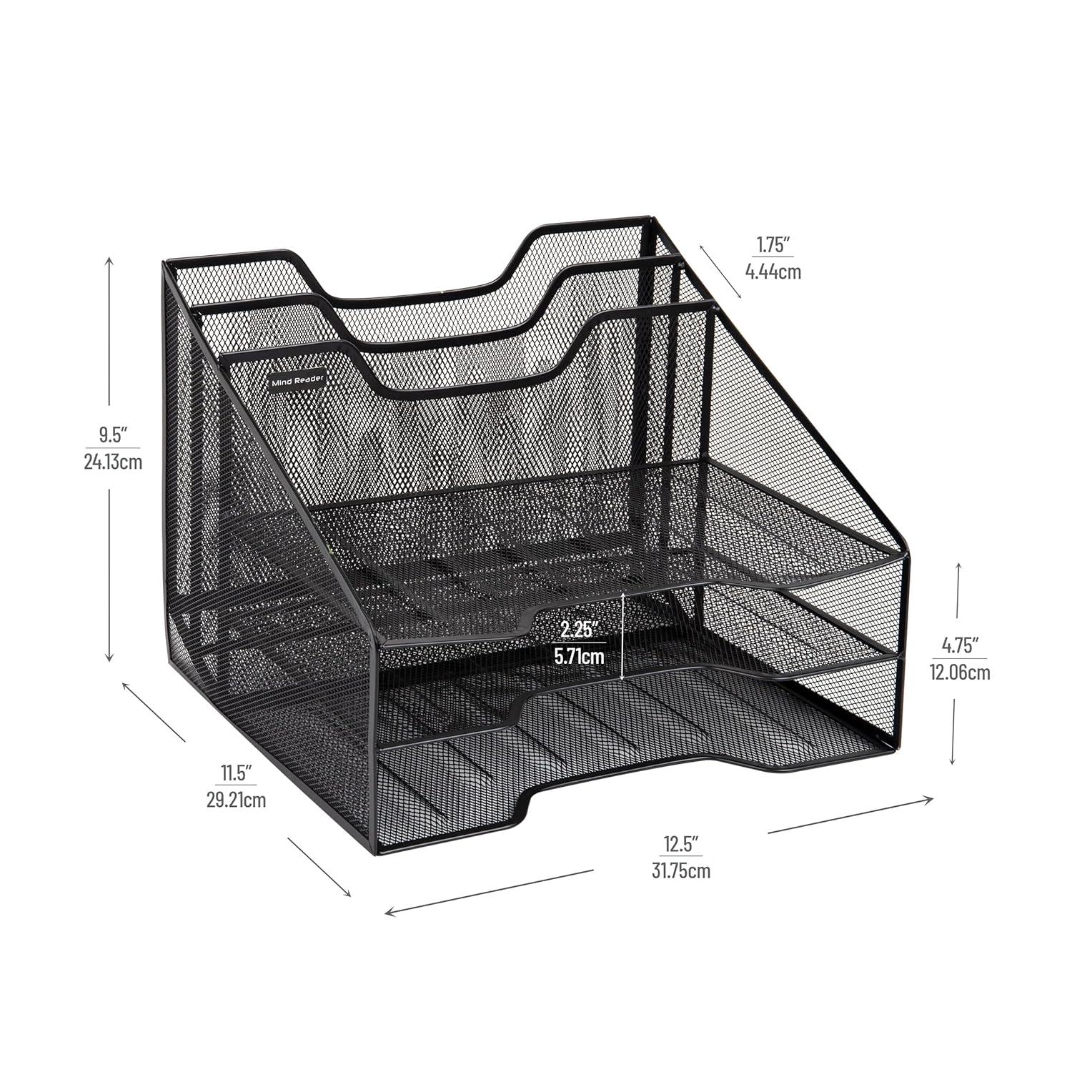 Mind Reader Desktop Organizer, Vertical File Holder, Paper Trays, Office, Metal Mesh, 12.5"L x 11.5"W x 9.5"H