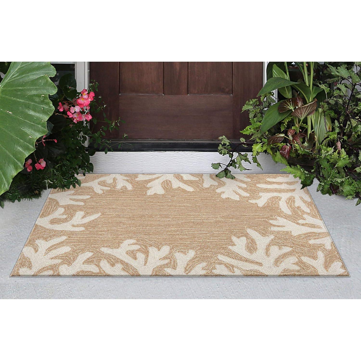 Liora Manne Capri Coral Border Indoor/Outdoor Rug Neutral 2'6" x 4'