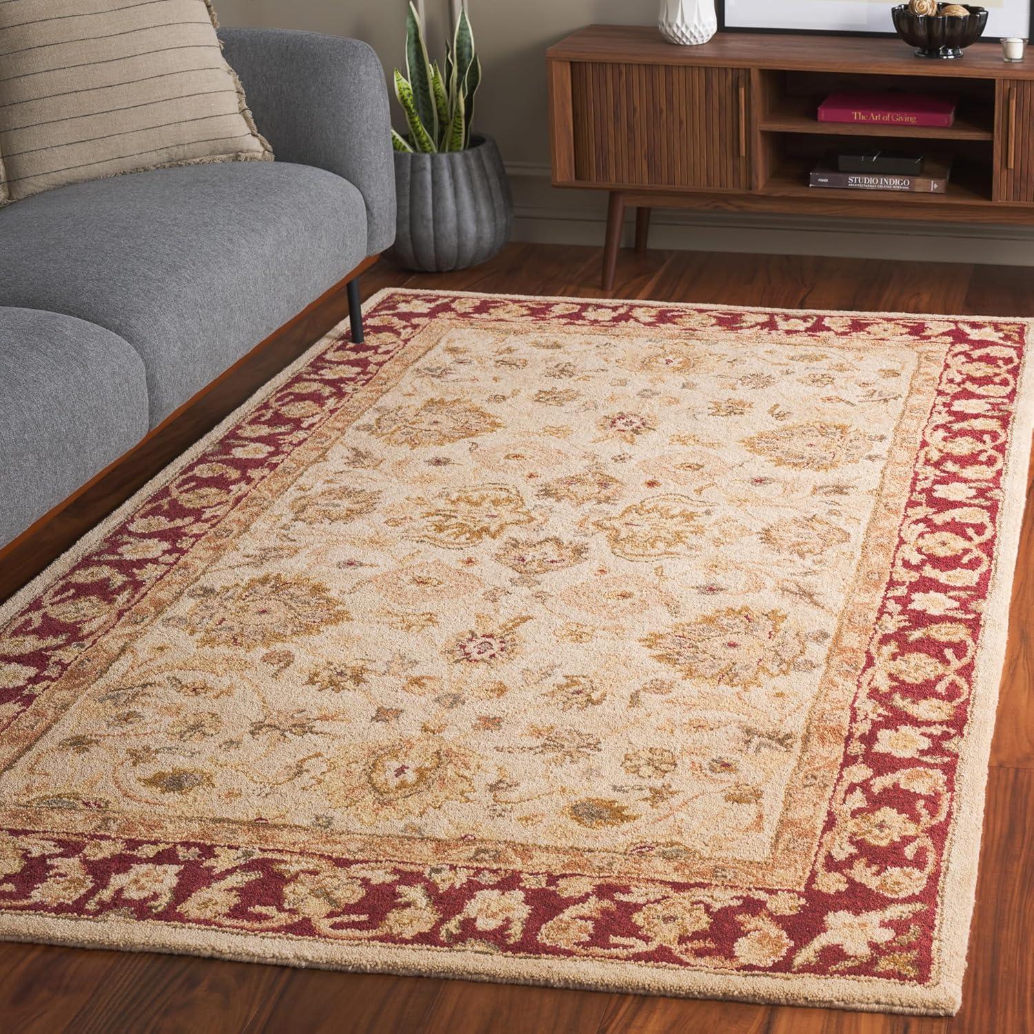 SAFAVIEH Anatolia Tracy Traditional Wool Area Rug, Ivory/Red, 4' x 6'