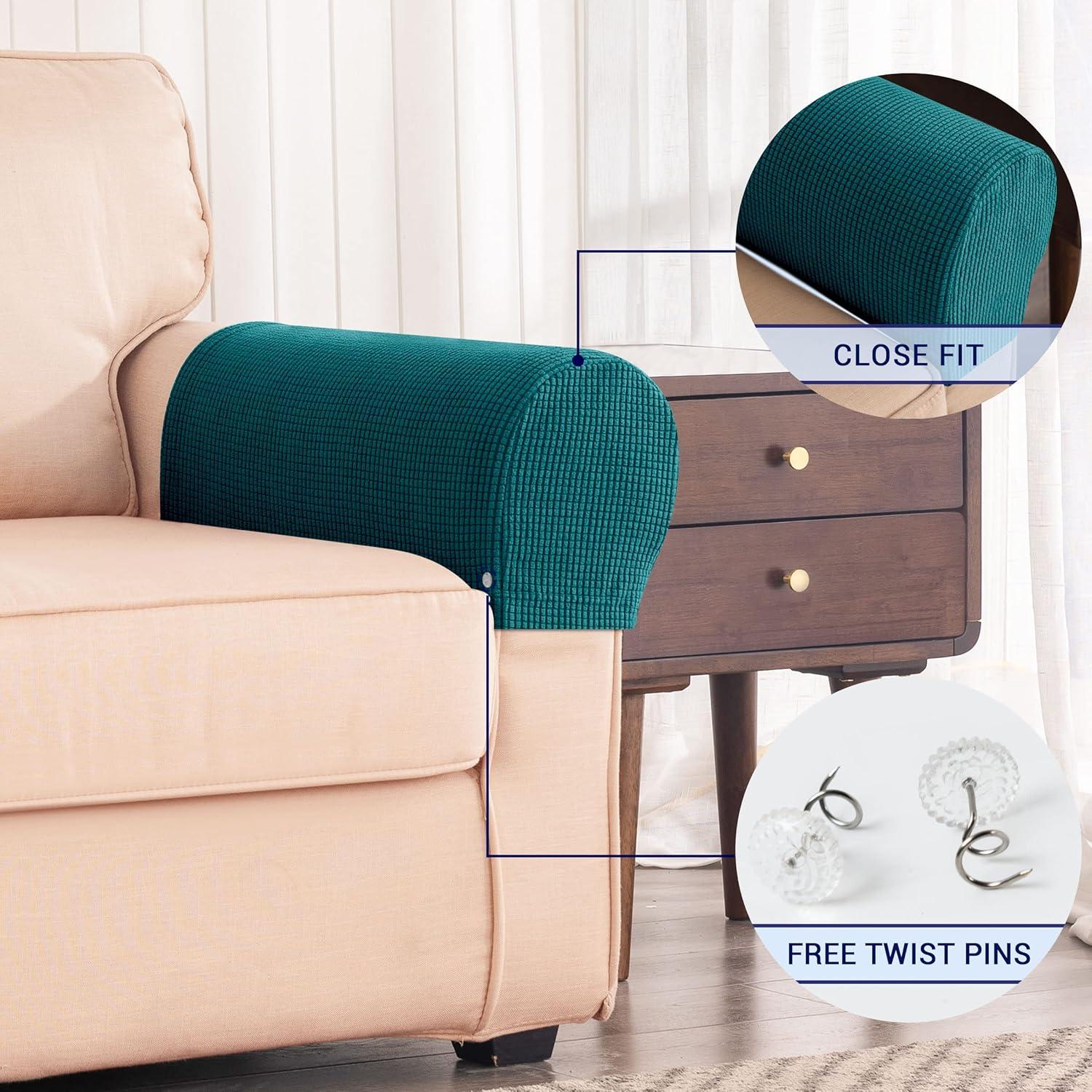 Stretch Armrest Spandex Arm Covers for Chairs Couch Armchair Slipcovers for Recliner Sofa with Twist Pins 2pcs