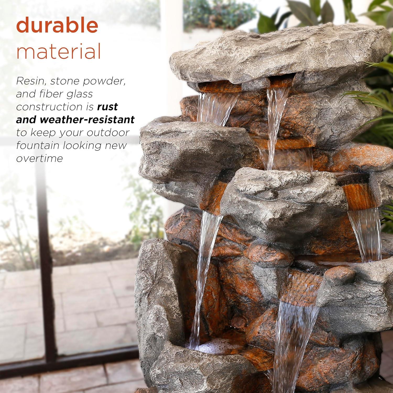 52" Resin Rainforest Rock Tiered Fountain with LED Lights Bronze - Alpine Corporation: Outdoor Garden Decor, Weatherproof