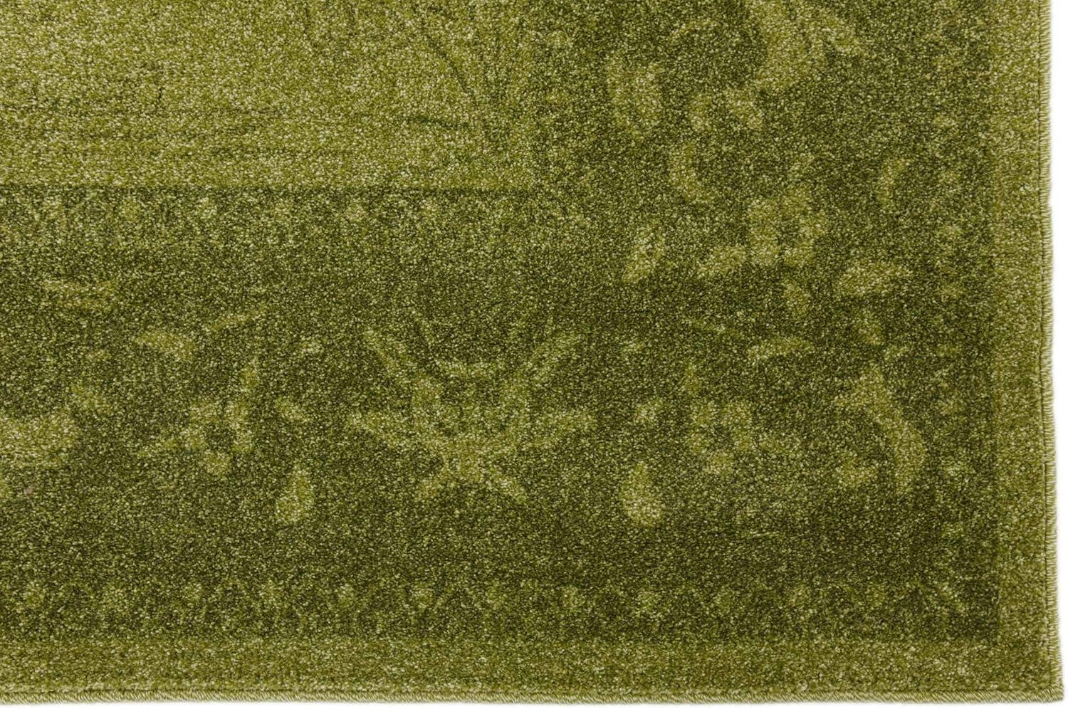 Green Floral Synthetic Rectangular Area Rug with Border Embellishment