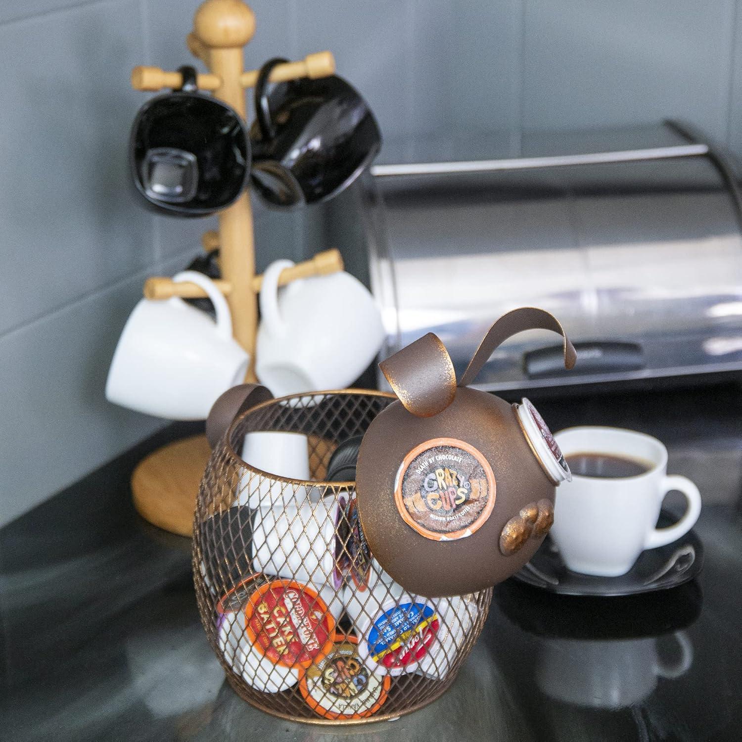 Made Easy Kit Coffee Pod Basket Organizer Useful Decor - Compatible with Keurig K-Cup Pods - Home Coffee Bar Functional Decoration - Café Station Countertop Freestanding Storage Accessory (Bunny)