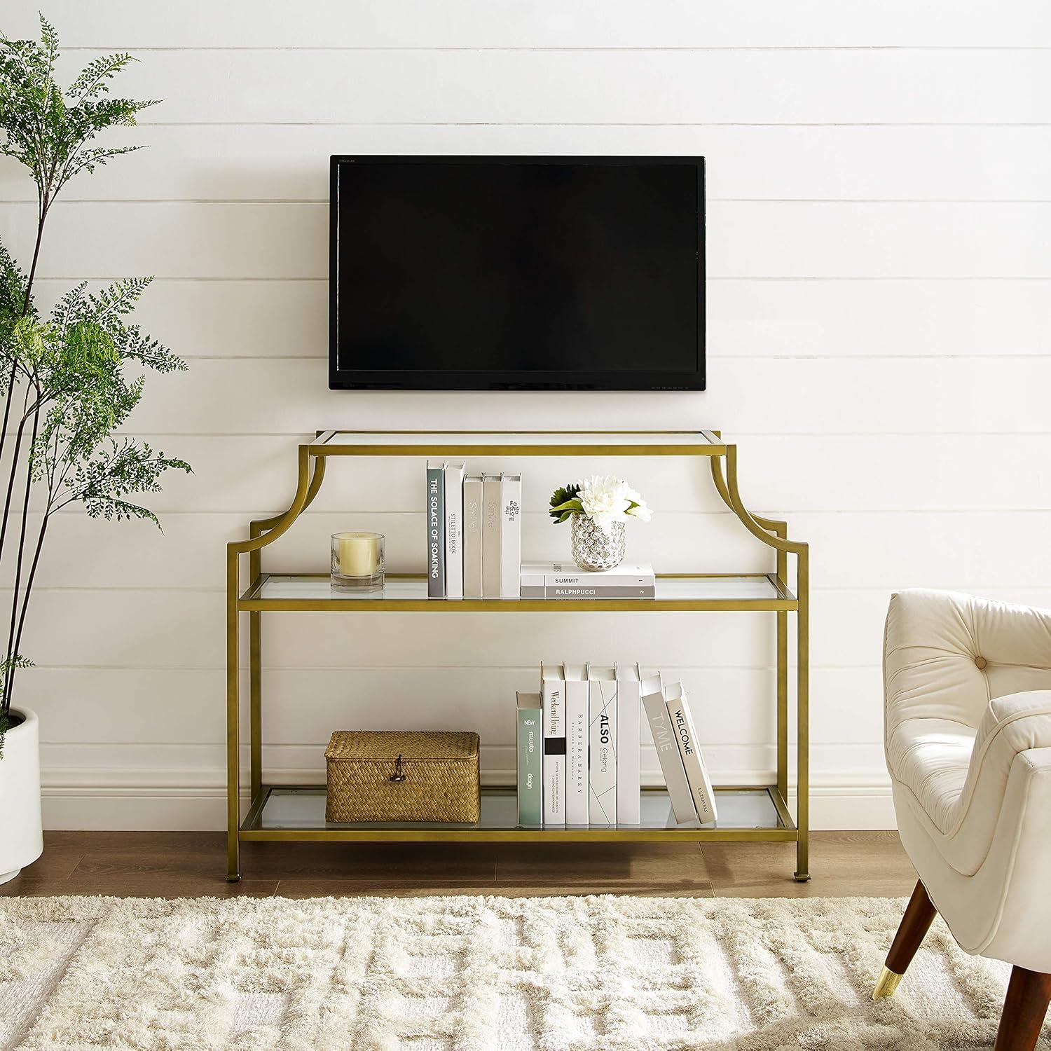 Aimee Console Table - Crosley: Elegant Steel Frame, Clear Glass Top, Fixed Shelf, Entryway Furniture