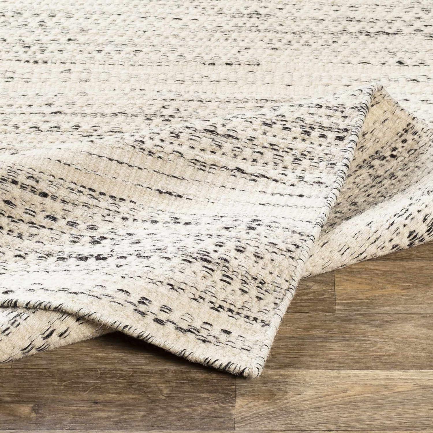 BoutiqueRugs Williford Boho Hand Woven Wool Natural Fiber Area Rug - Farmhouse Neutral Color Carpet for Living Room, Bedroom - Cream, Black - 8'10" x 12' (9x12)