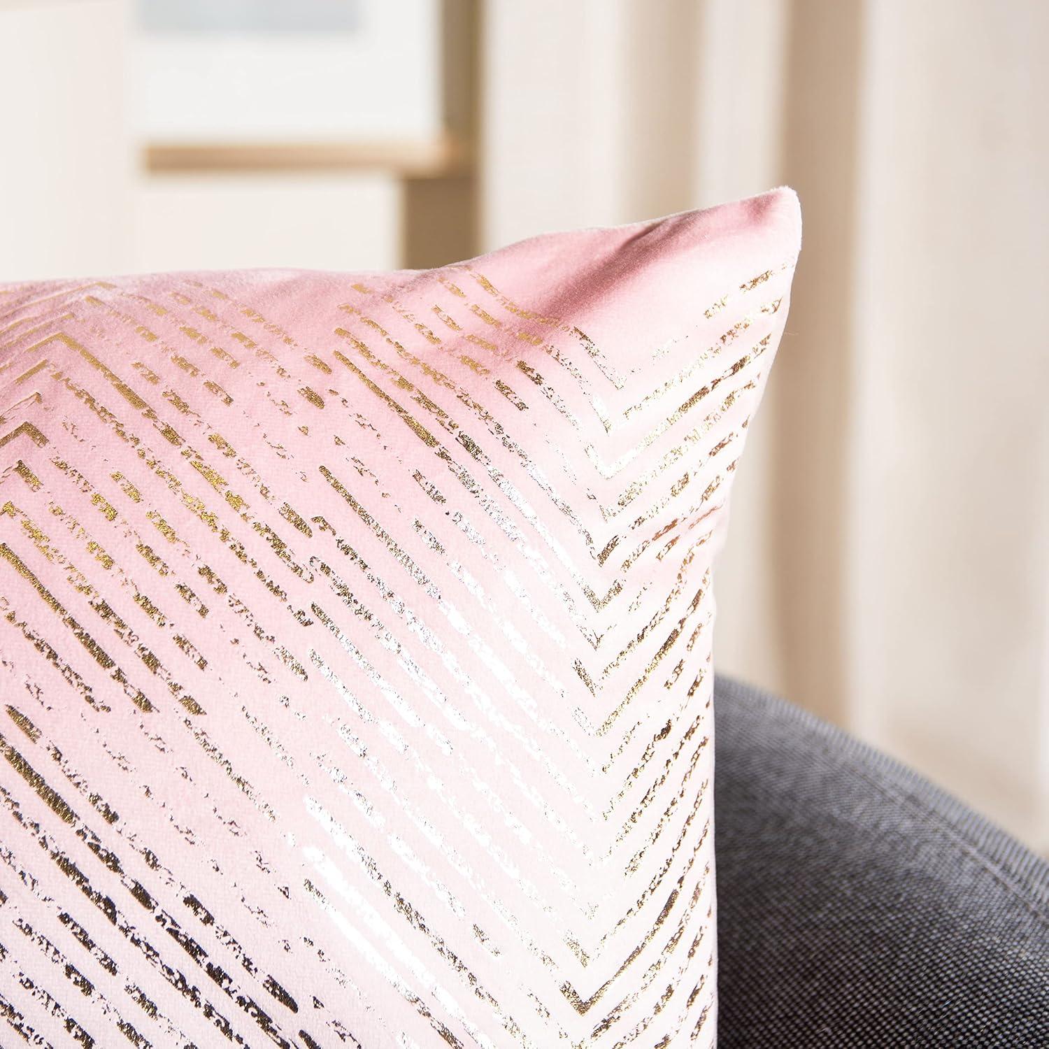 Art Deco Inspired Blush and Gold Square Pillow, 19"x19"