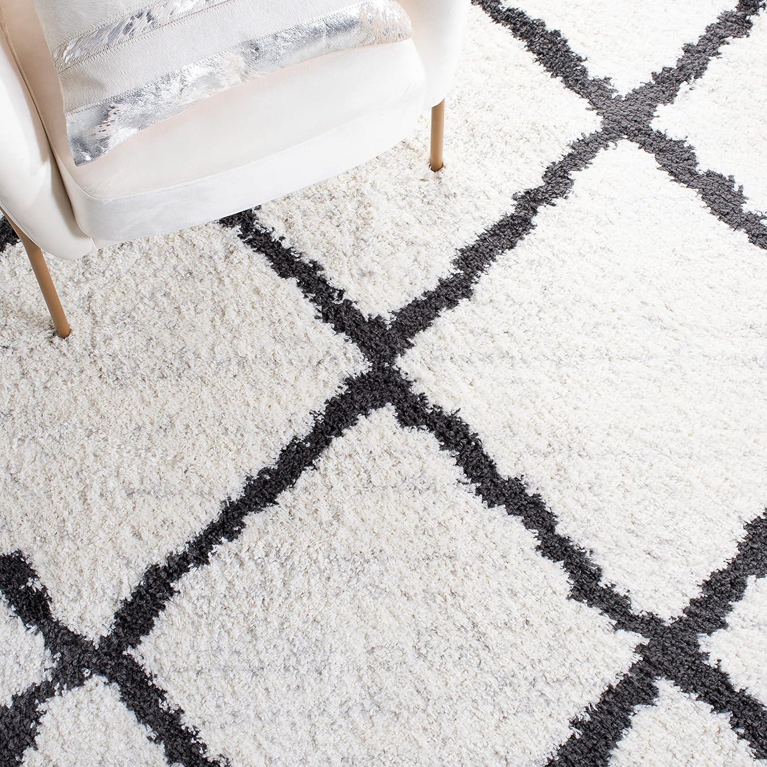 Luxurious Black Trellis Shag Rug with Non-Slip, Easy Care Synthetic Fibers