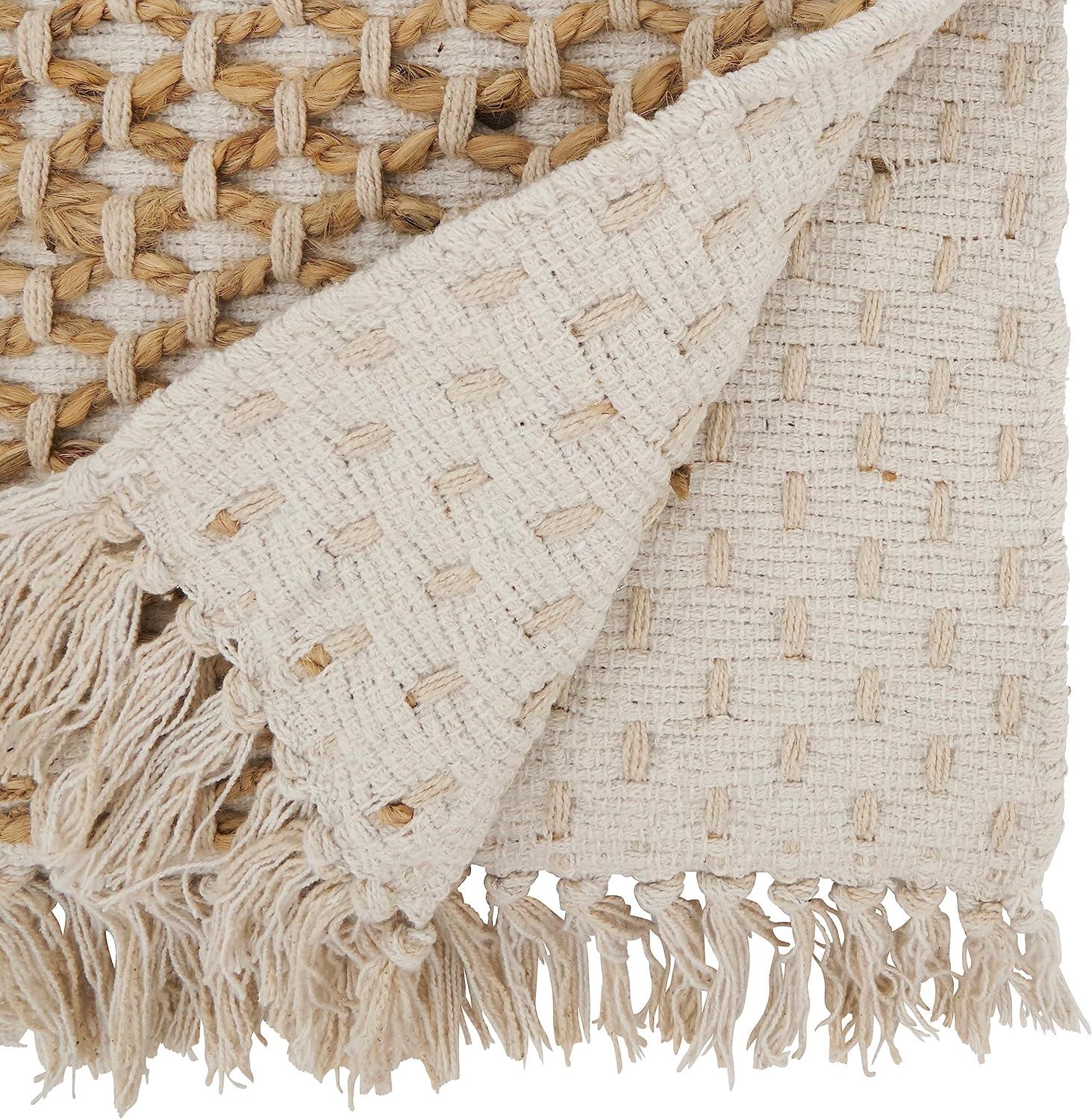 Ivory and Natural Jute Rope Table Runner with Fringe