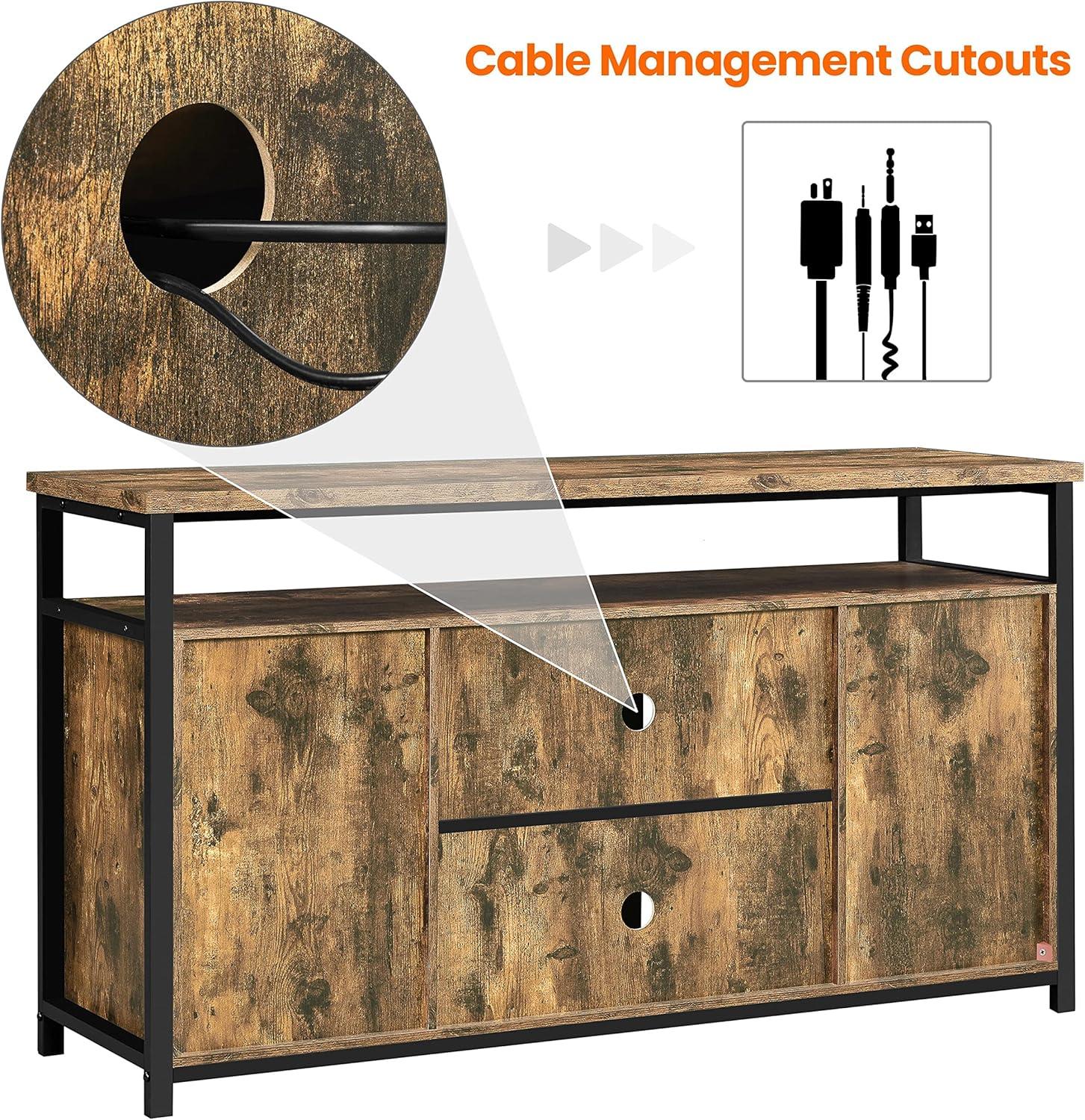 Alden Design Industrial Wooden Television Stand with Sliding Barn Doors for TVs up to 65in, Rustic Brown
